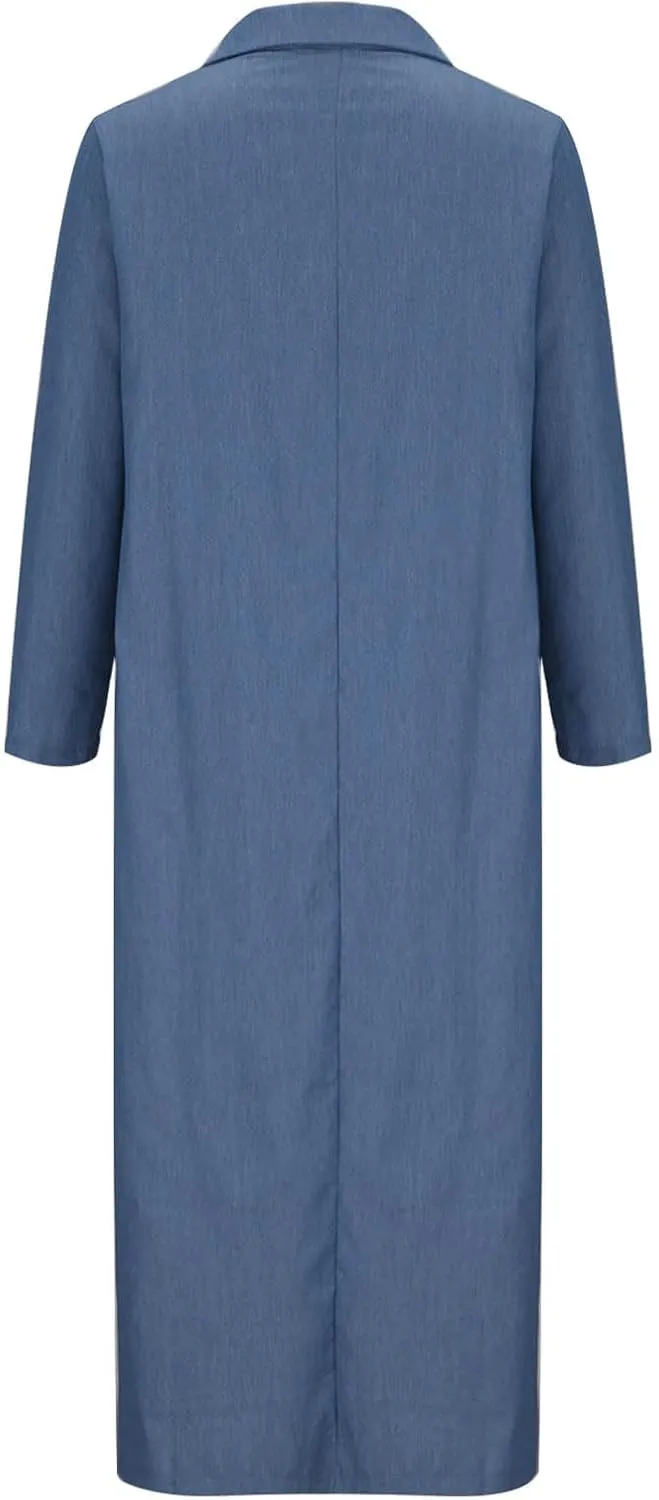 Oplxuo Women's Plus Size Denim Dress Long with Slit Button Down Shirt Dress Long Sleeve Lapel Casual Loose Jean Maxi Dresses