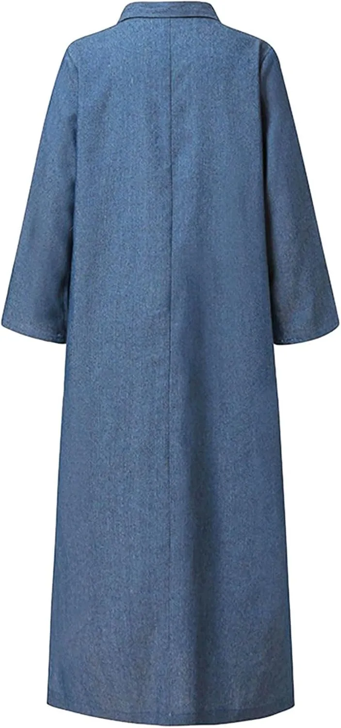 Oplxuo Women's Plus Size Denim Dress Long with Slit Button Down Shirt Dress Long Sleeve Lapel Casual Loose Jean Maxi Dresses