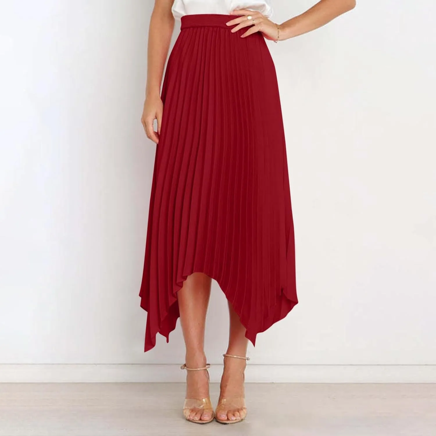 Pleated Skirts Women High Waisted Flowy Skirts Dressy Casual Skirts High Low Summer Skirt Asymmetrical Midi Skirts