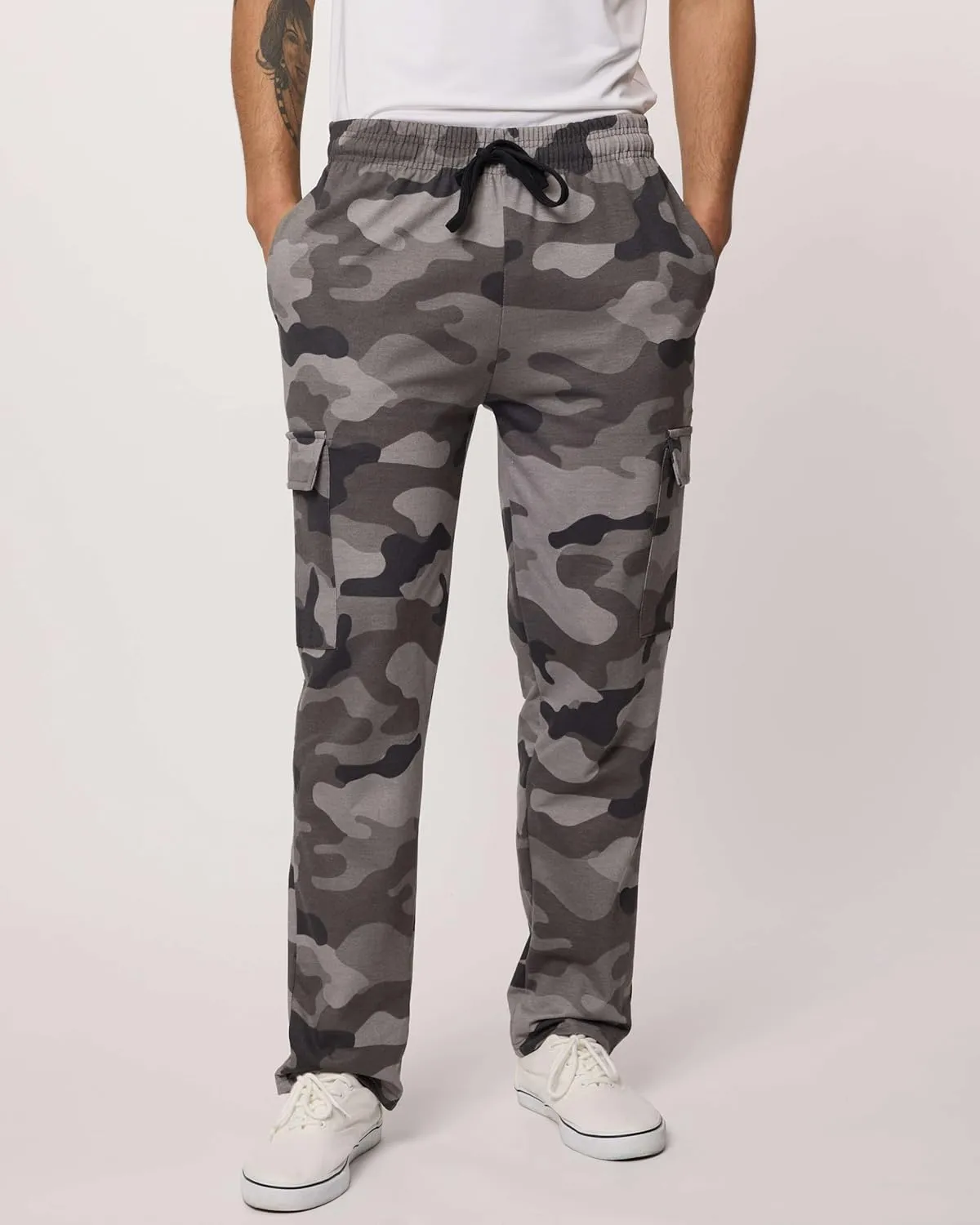 Real Essentials 3 Pack: Men's Tech Fleece Open Bottom Cargo Sweatpants with Pockets (Available in Big & Tall)
