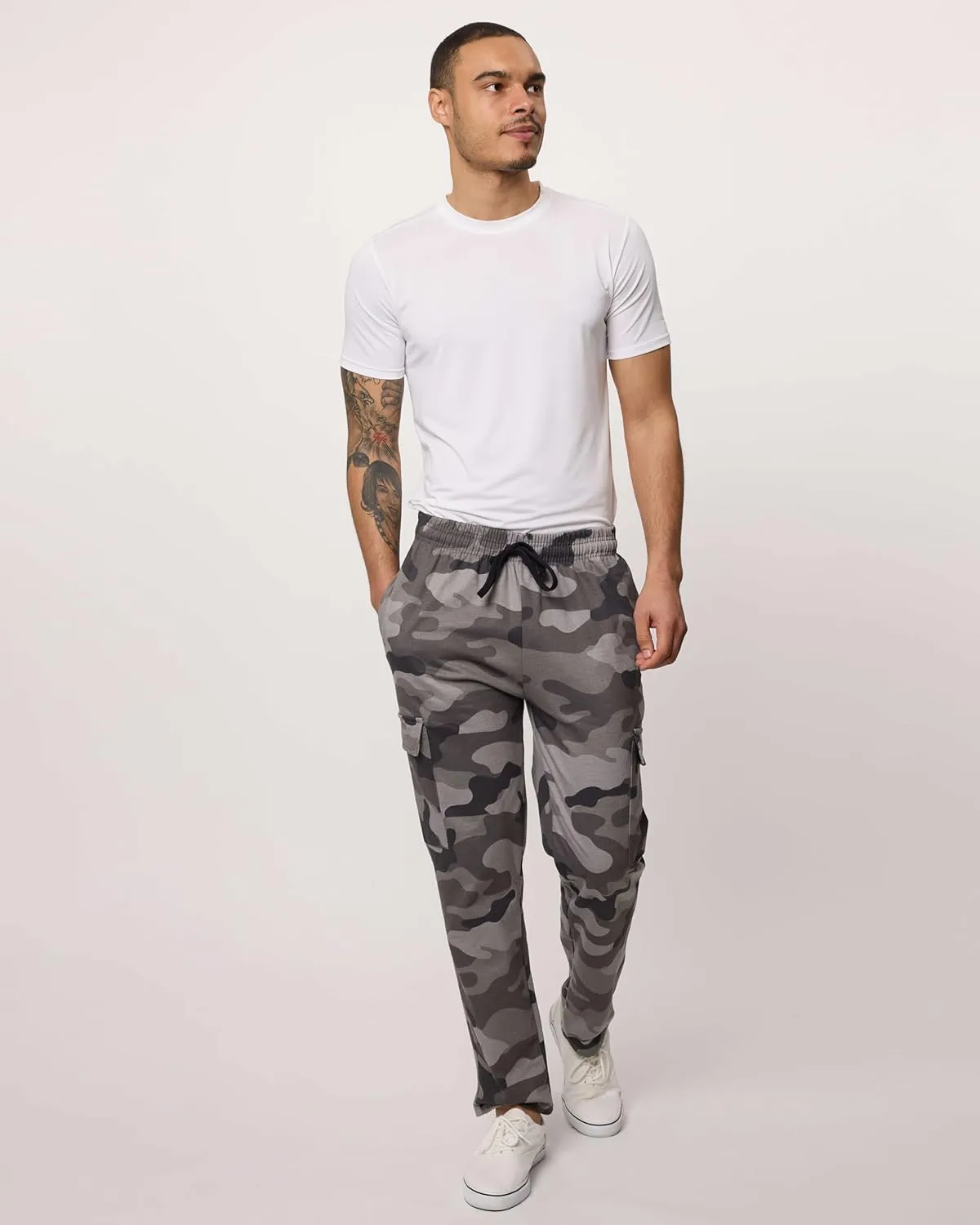 Real Essentials 3 Pack: Men's Tech Fleece Open Bottom Cargo Sweatpants with Pockets (Available in Big & Tall)