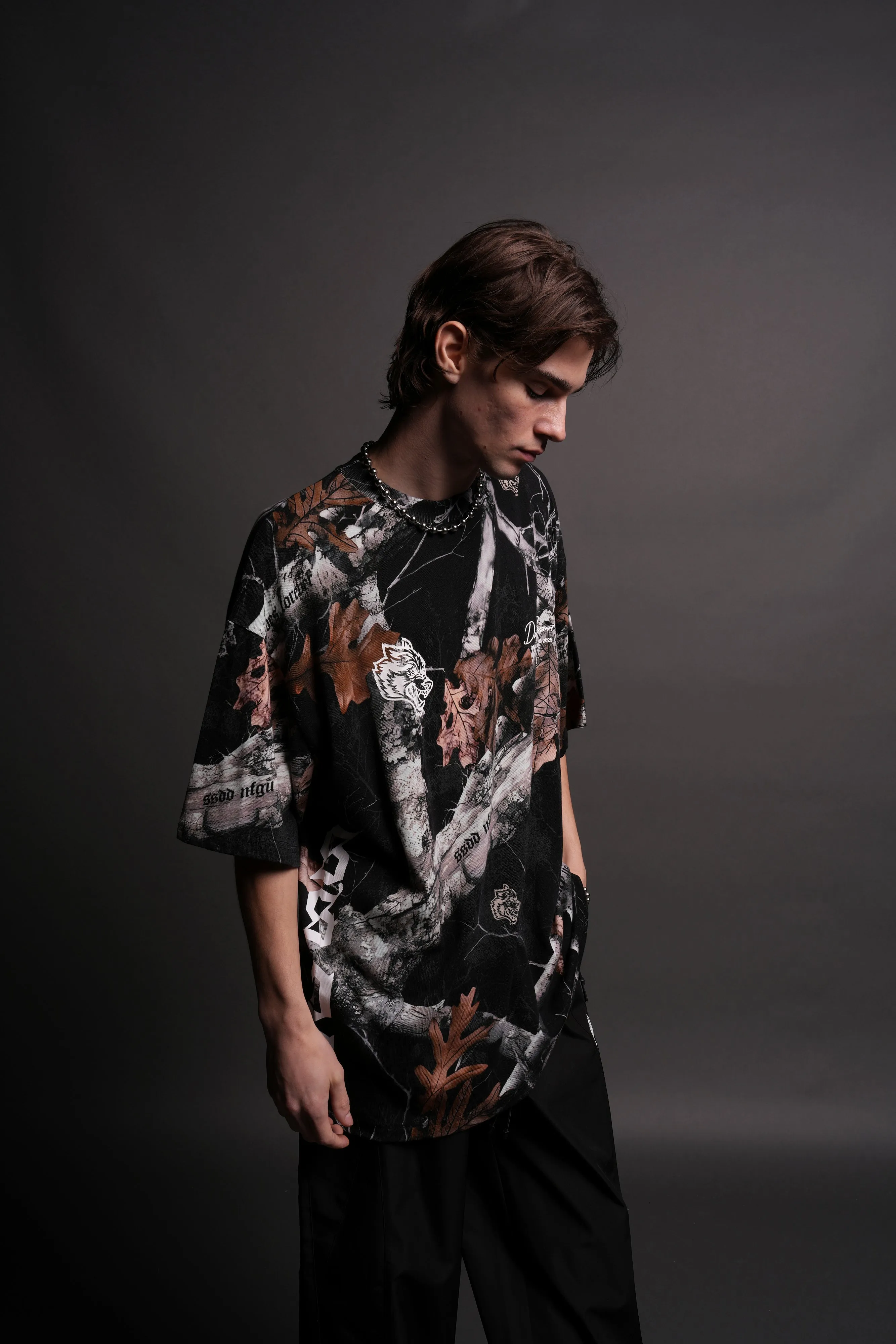Respect The Wolves "Premium" Oversized Tee in Darc Woodland Camo
