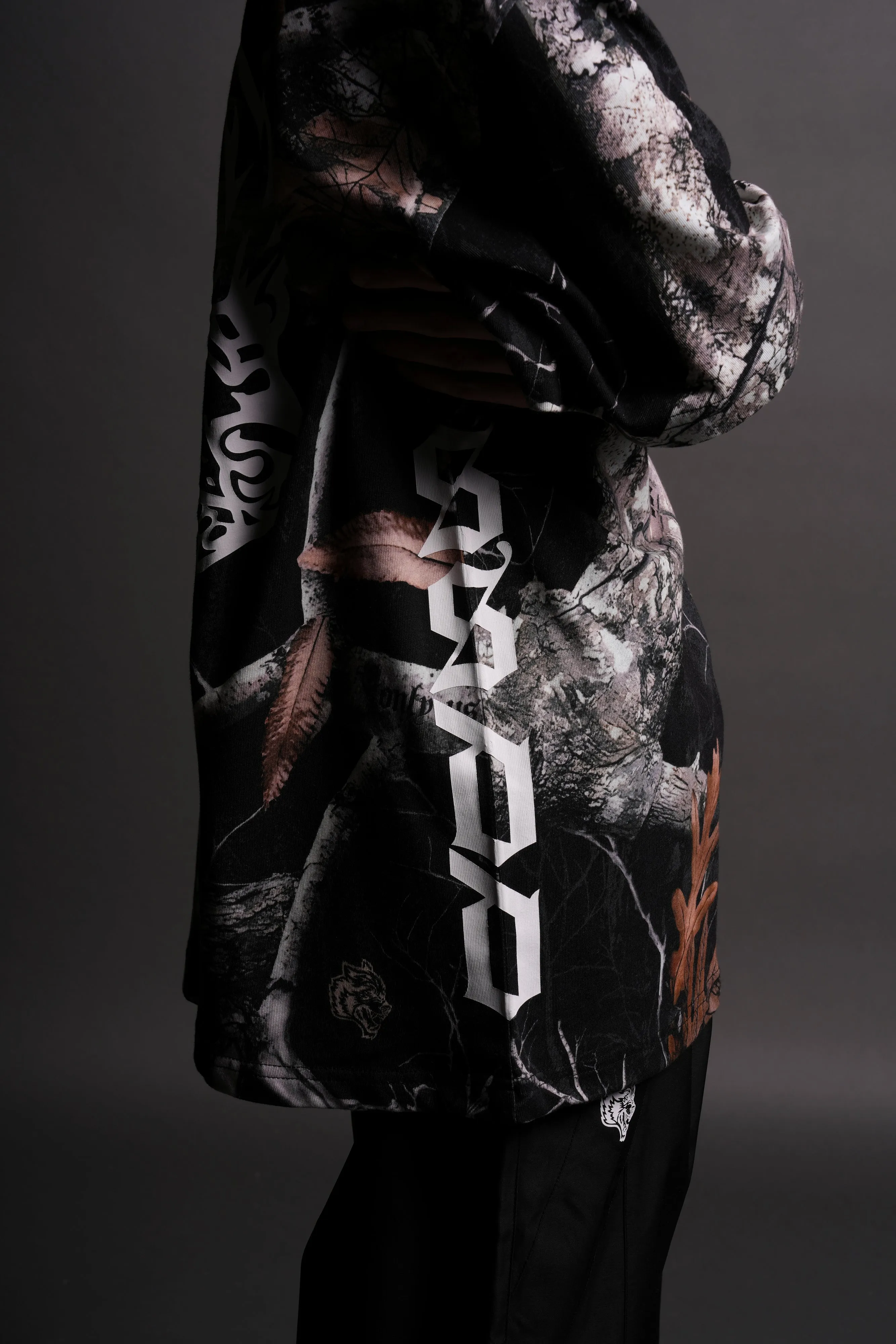 Respect The Wolves "Premium" Oversized Tee in Darc Woodland Camo