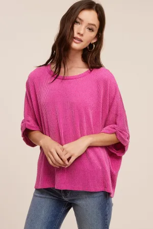 Rib Knit Cuff Sleeve Tee