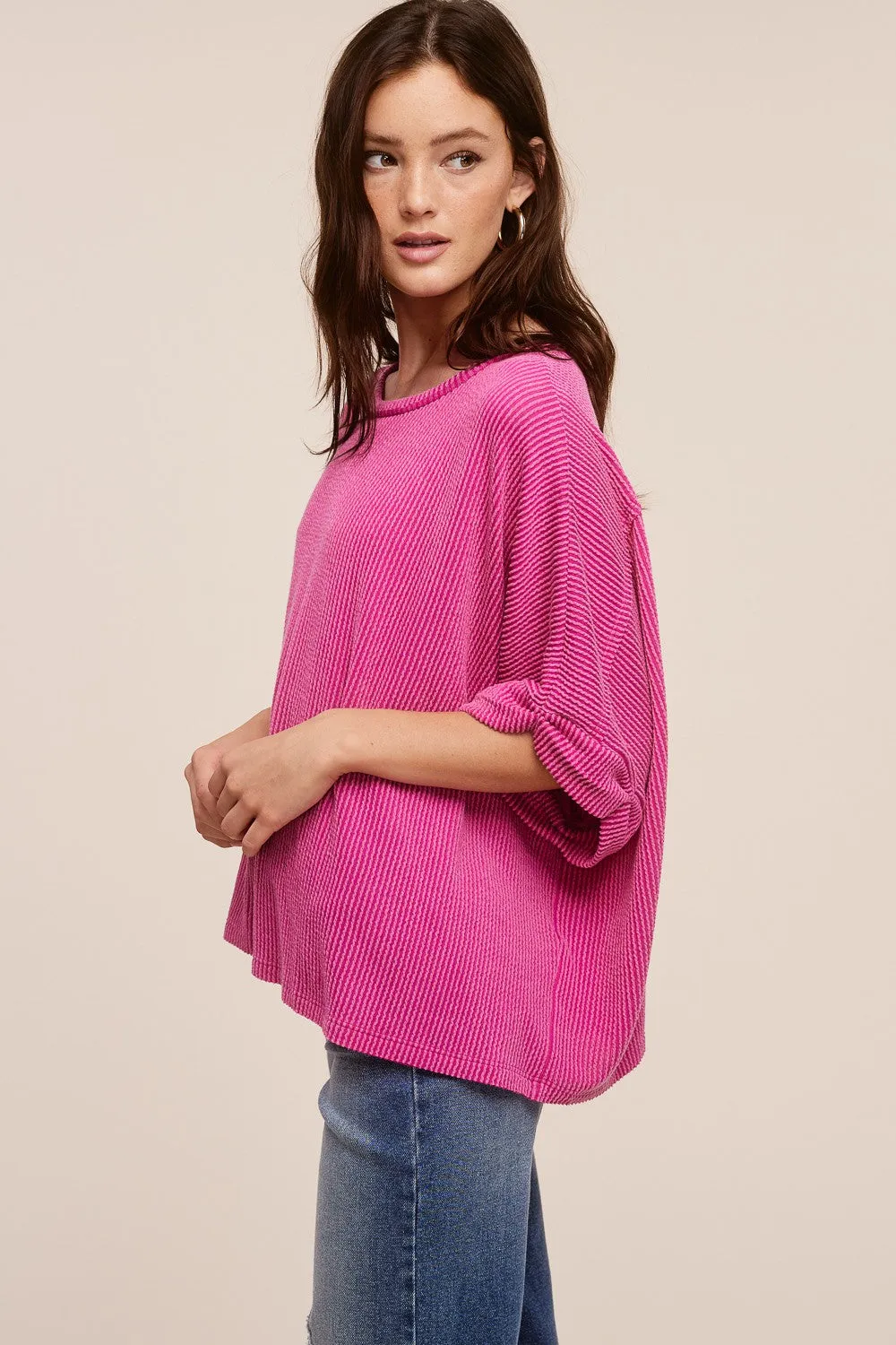Rib Knit Cuff Sleeve Tee