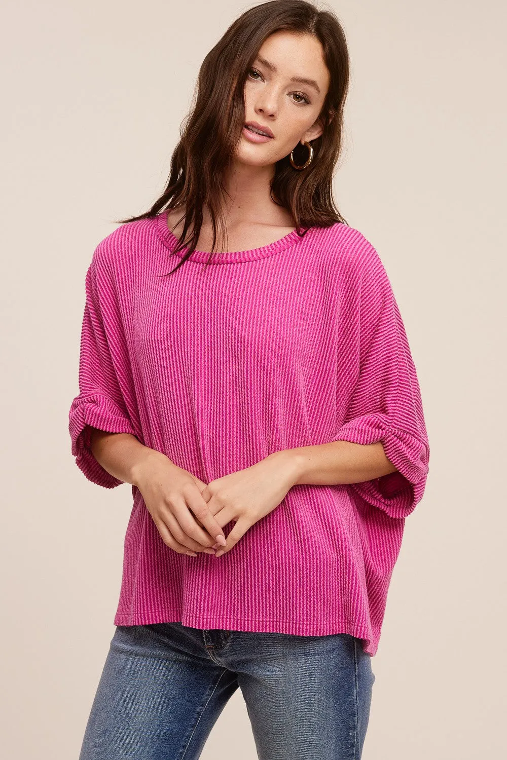 Rib Knit Cuff Sleeve Tee