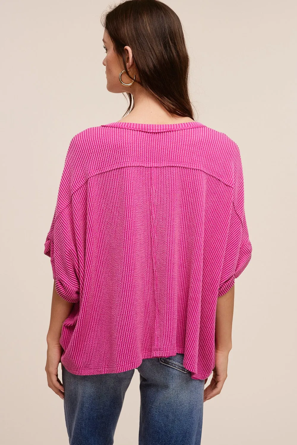 Rib Knit Cuff Sleeve Tee