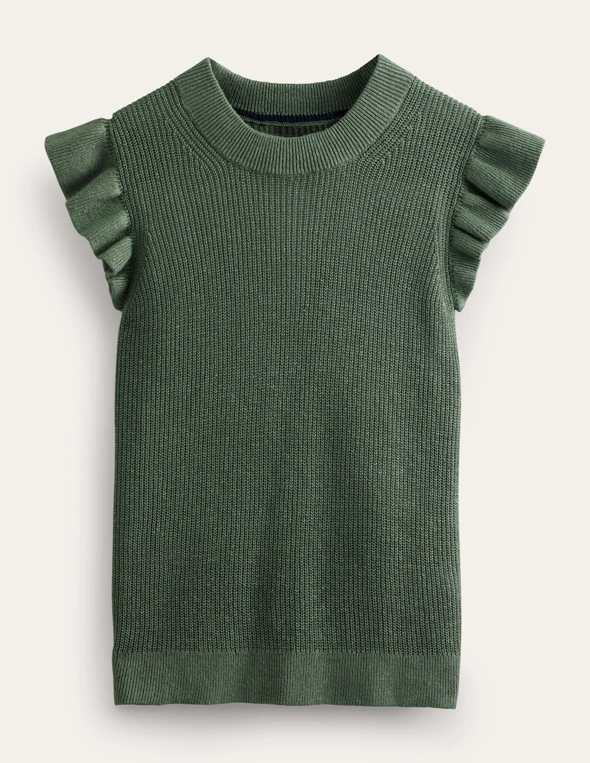 Ribbed Frill Linen Vest-Alder