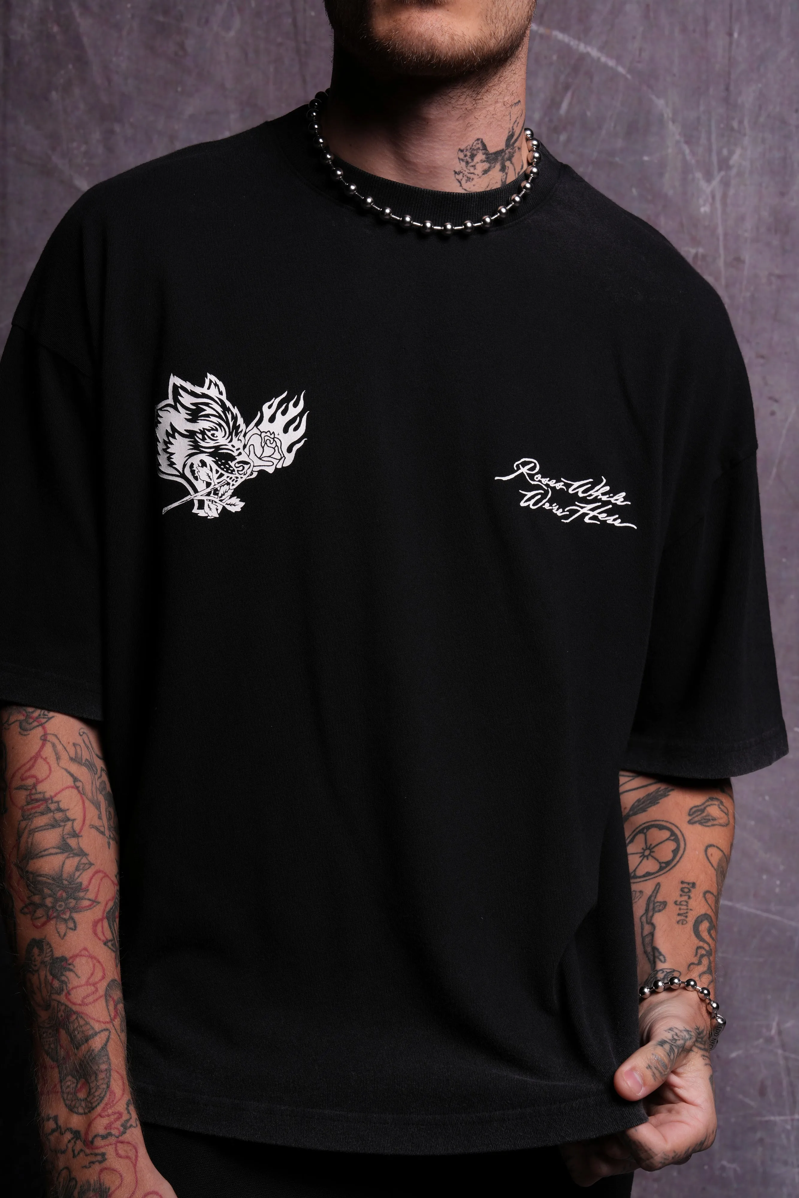 Roses While We're Here "Premium" Box Cut Tee in Black