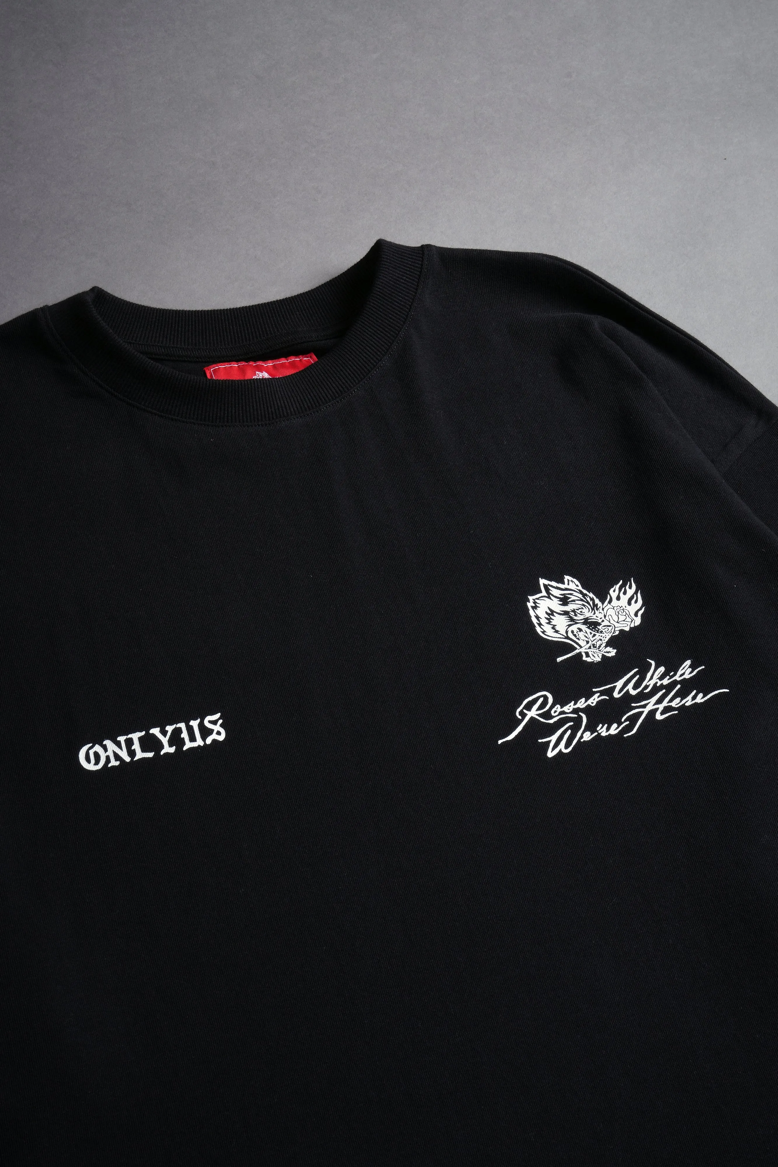 Roses While We're Here "Premium" Box Cut Tee in Black