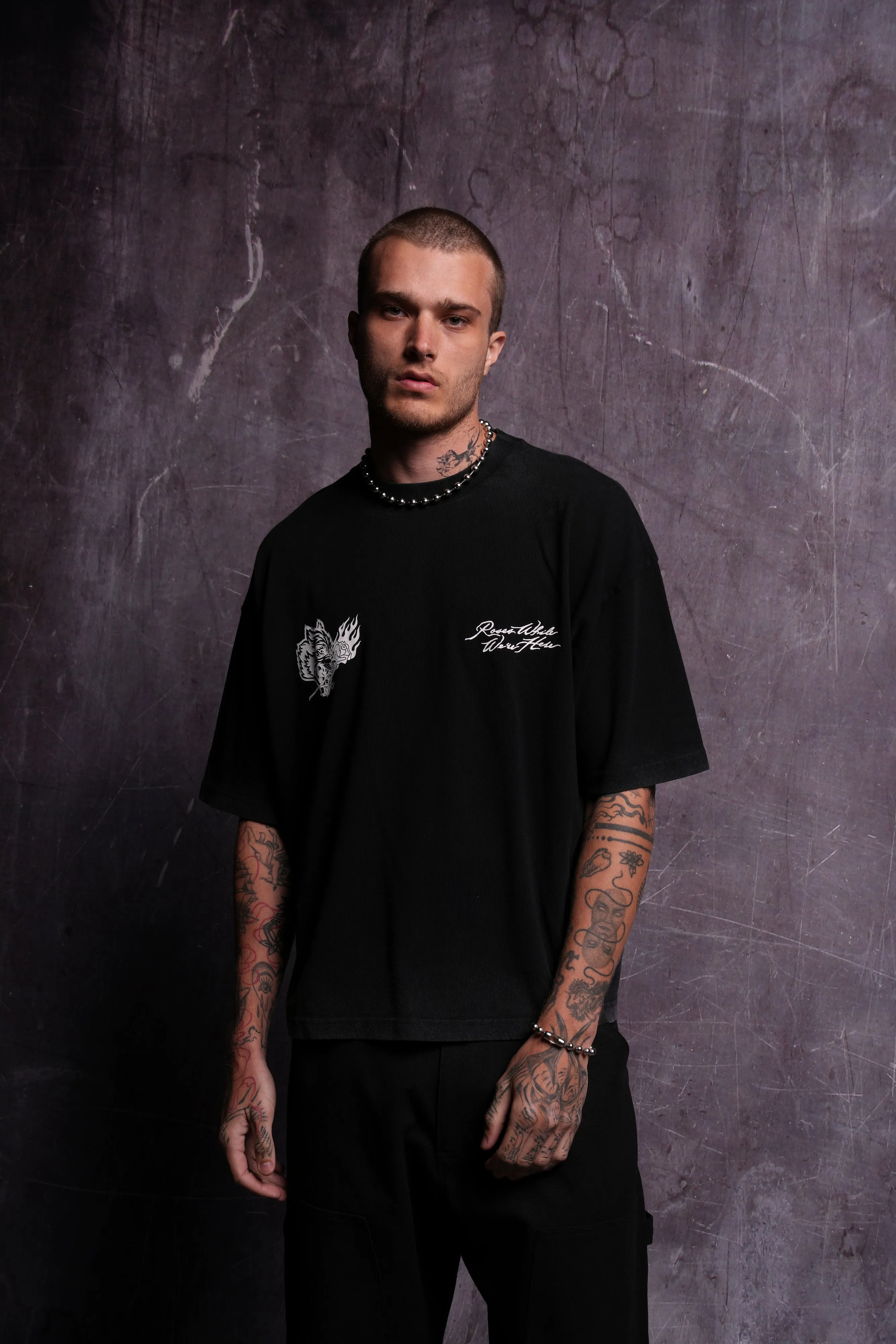 Roses While We're Here "Premium" Box Cut Tee in Black