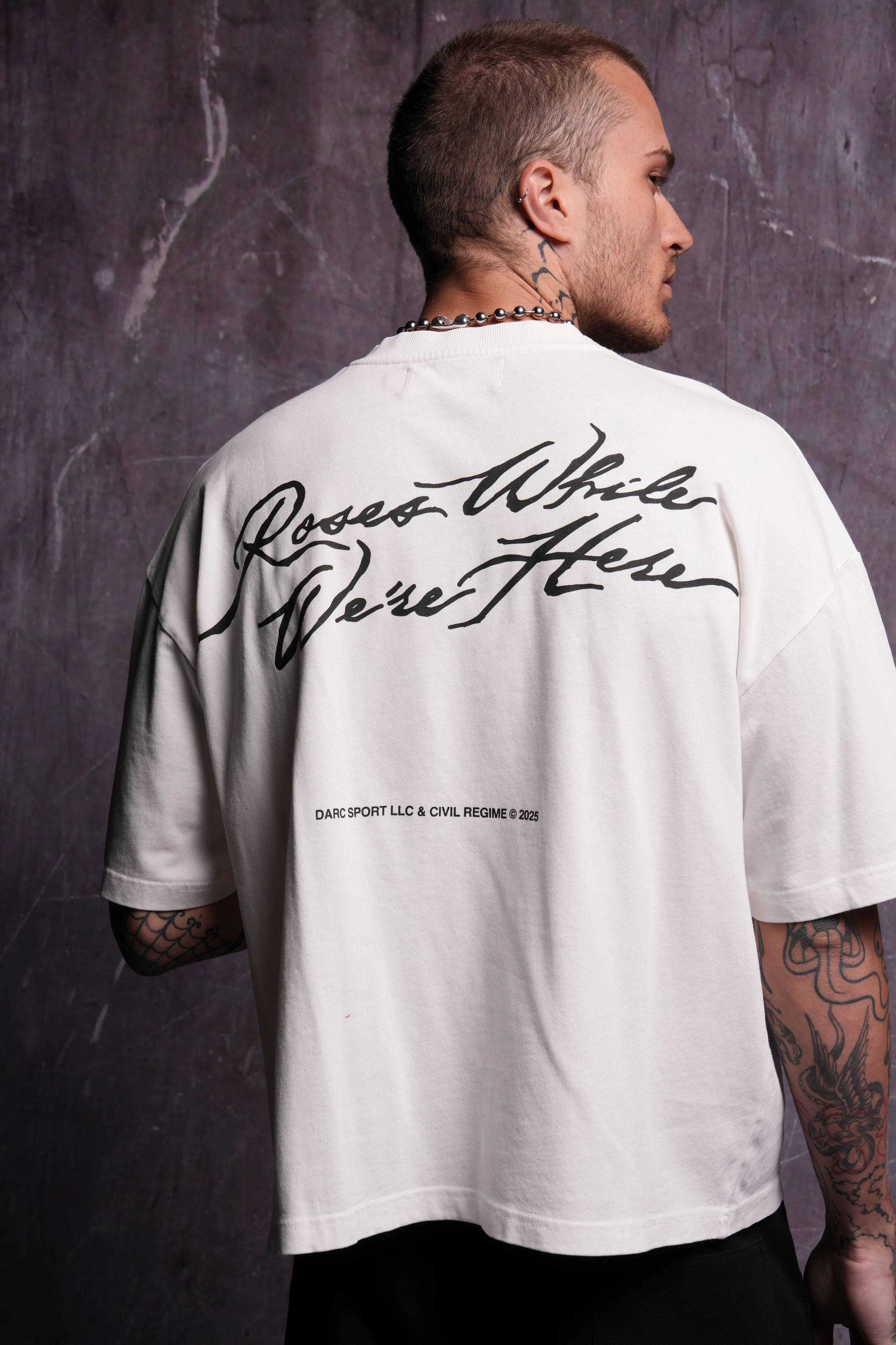 Roses While We're Here "Premium" Box Cut Tee in Cream