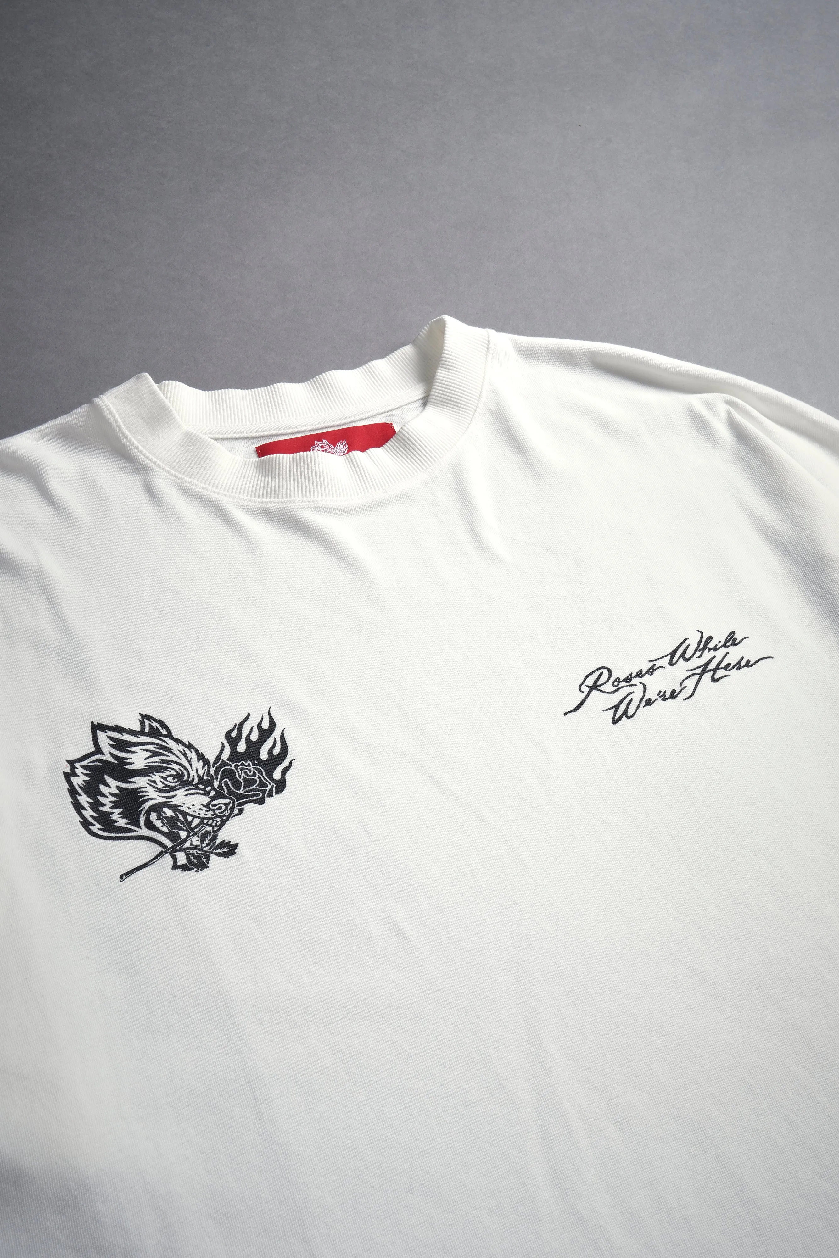 Roses While We're Here "Premium" Box Cut Tee in Cream