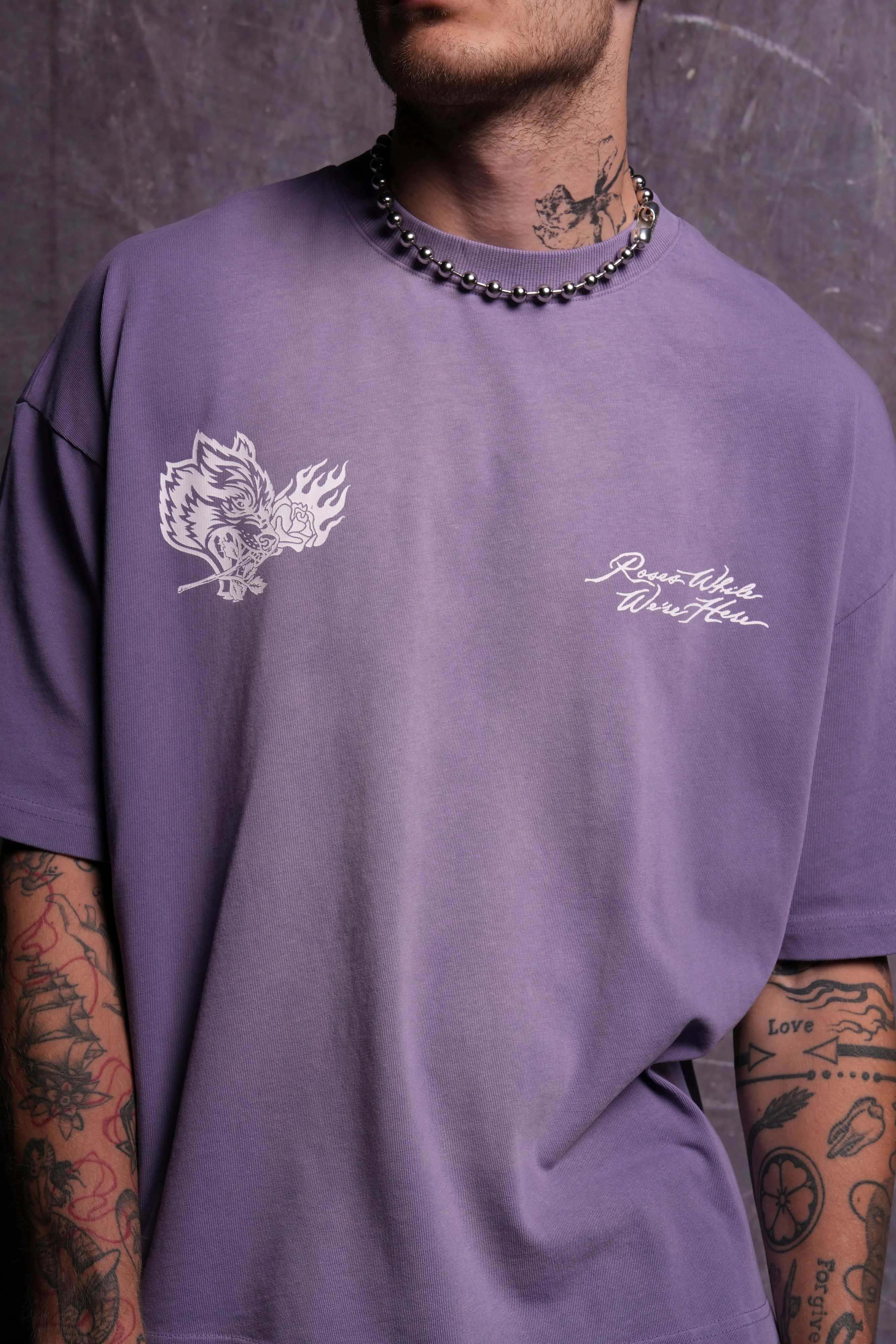 Roses While We're Here "Premium" Box Cut Tee in Darc Orchid Sun Fade