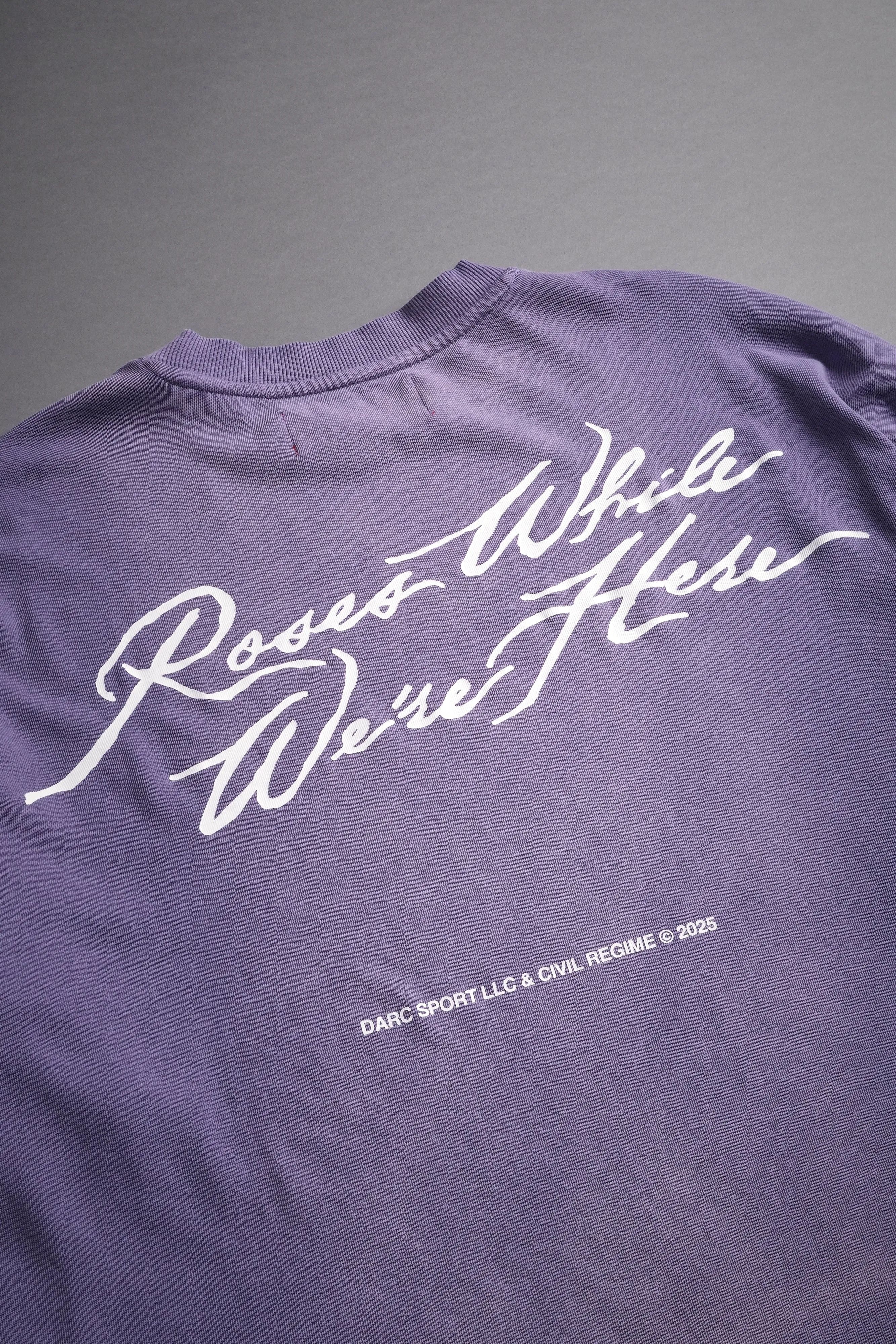 Roses While We're Here "Premium" Box Cut Tee in Darc Orchid Sun Fade
