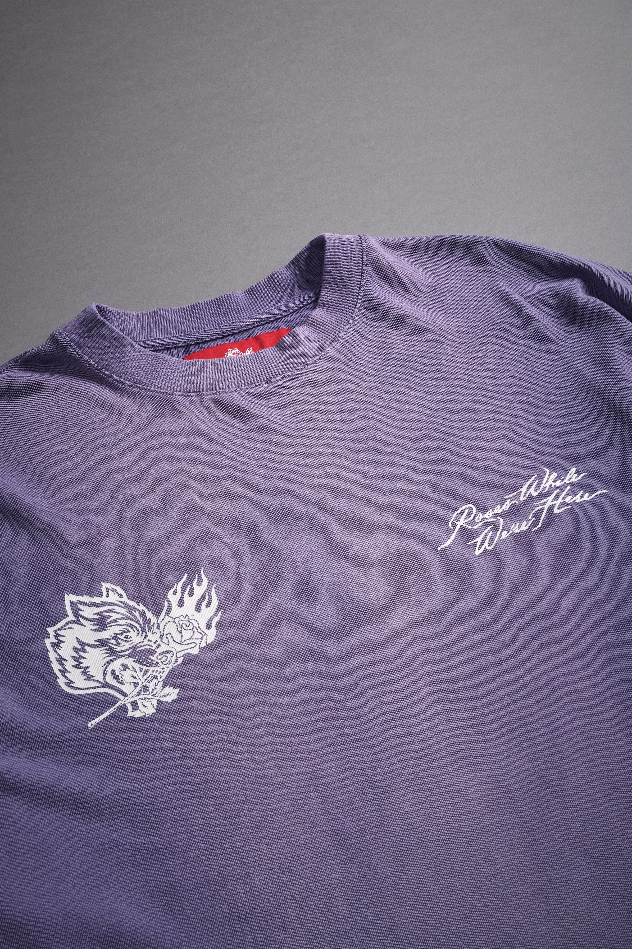 Roses While We're Here "Premium" Box Cut Tee in Darc Orchid Sun Fade