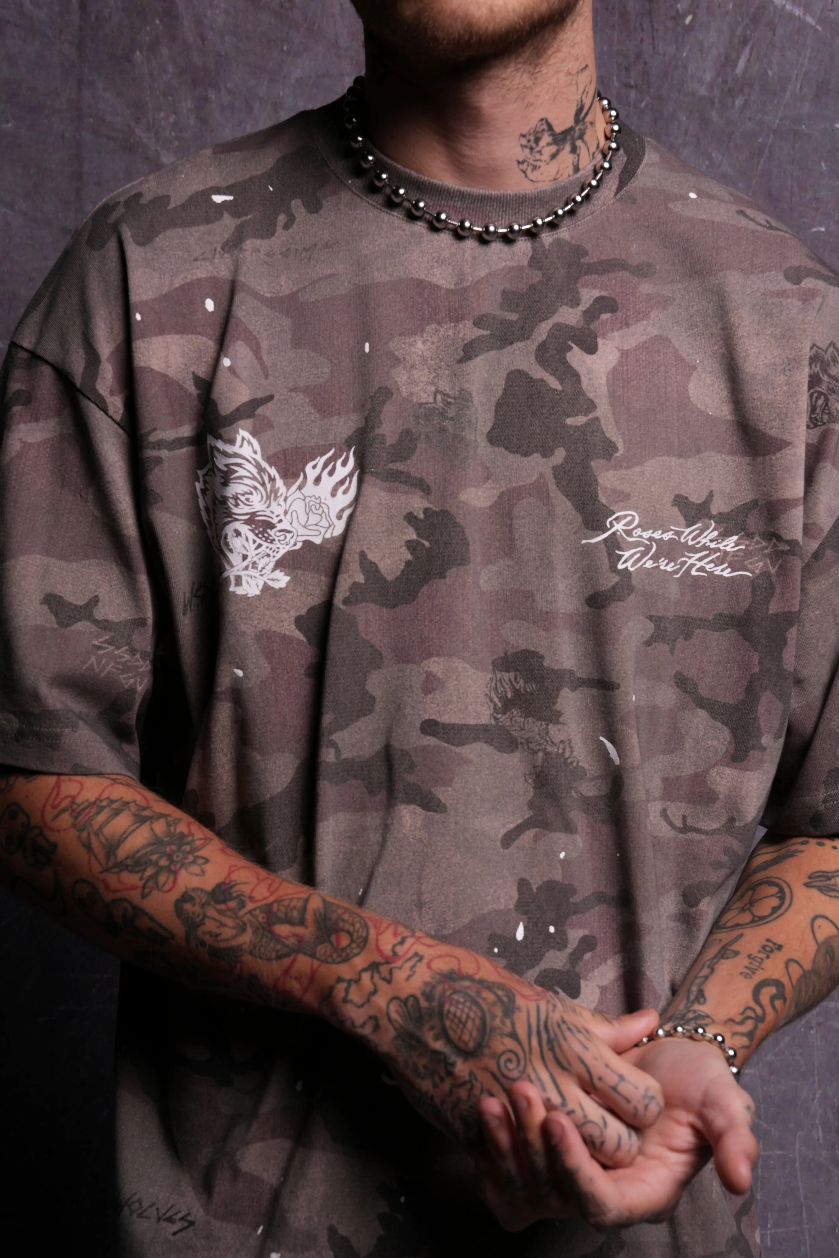 Roses While We're Here "Premium" Oversized Tee in Blooming Woodland Camo