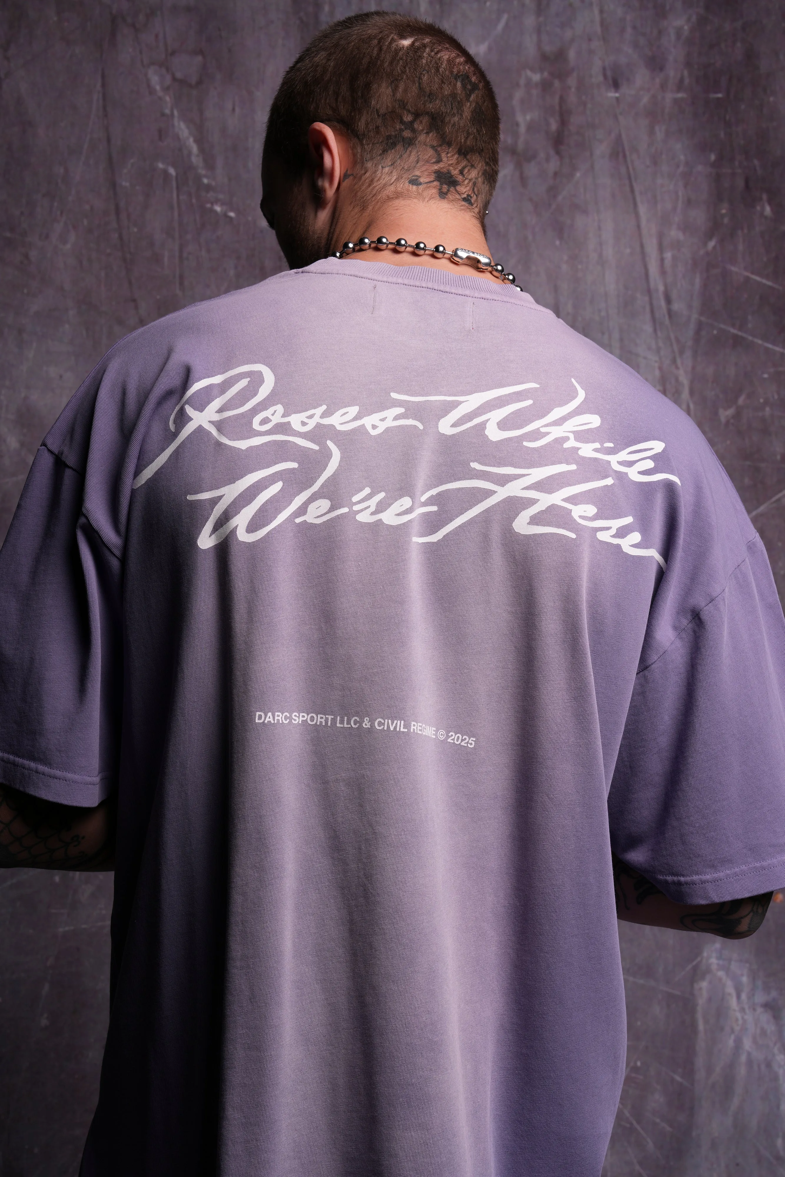 Roses While We're Here "Premium" Oversized Tee in Darc Orchid Sun Fade