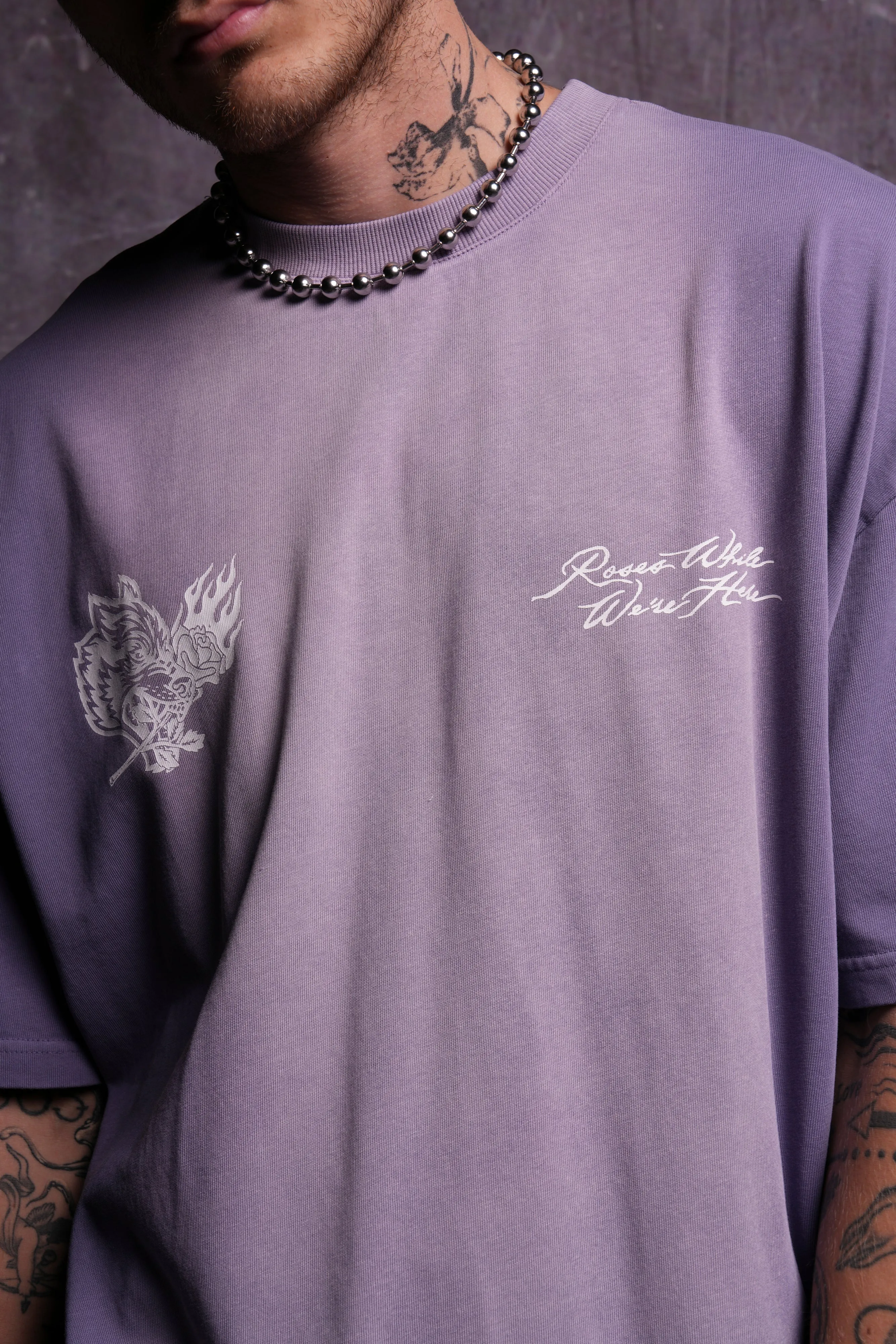 Roses While We're Here "Premium" Oversized Tee in Darc Orchid Sun Fade