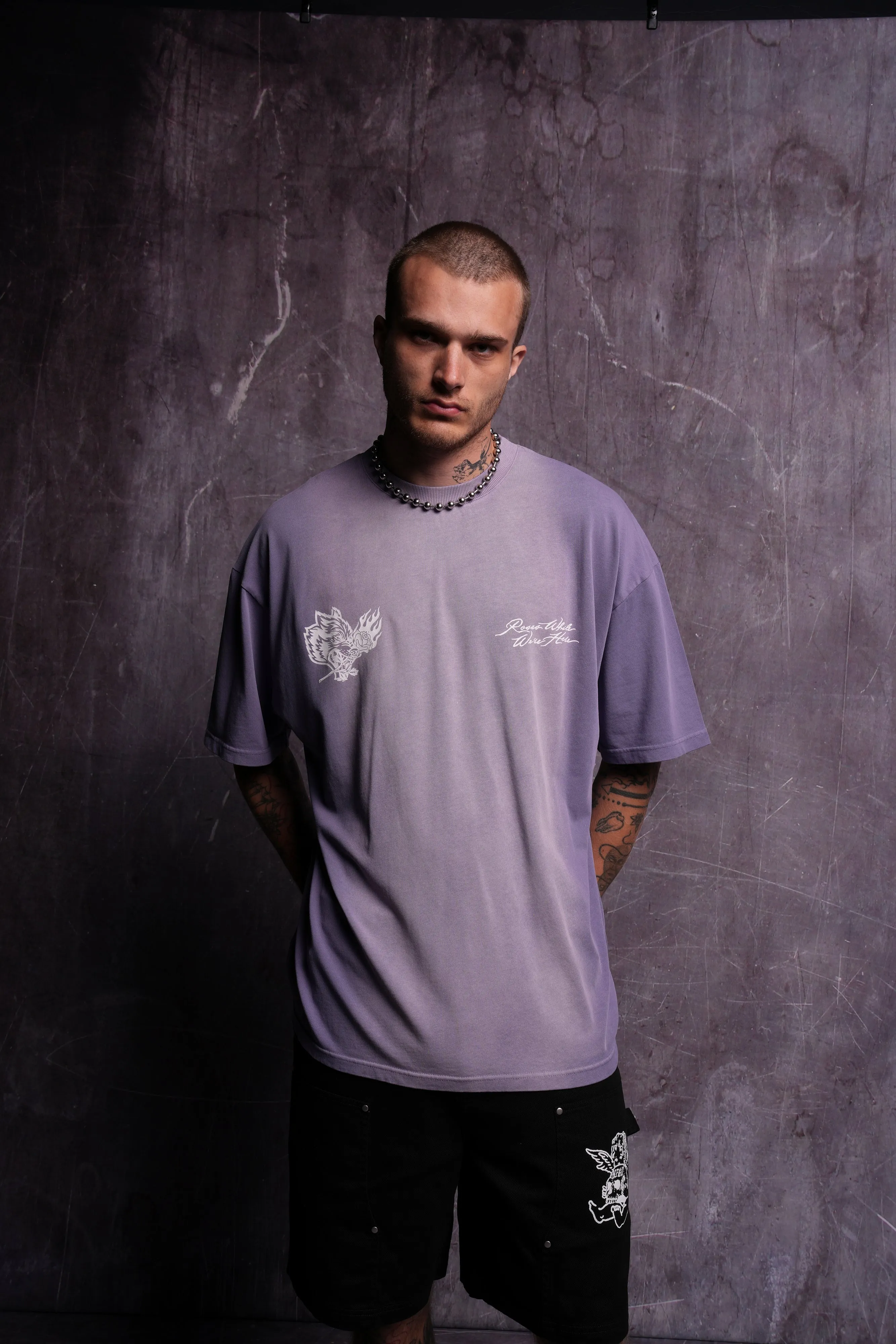 Roses While We're Here "Premium" Oversized Tee in Darc Orchid Sun Fade