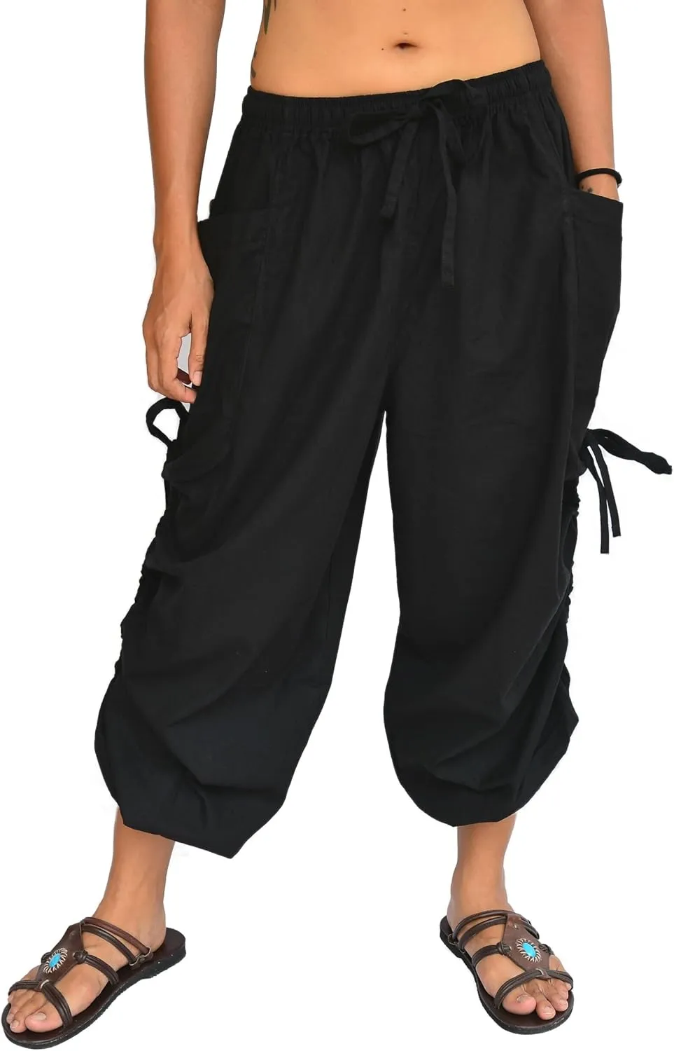 Sakoonee Yoga Lounge Pants Men Women Casual Baggy Trousers Adjustable Length 2 Pockets One Size, Elastic Waist