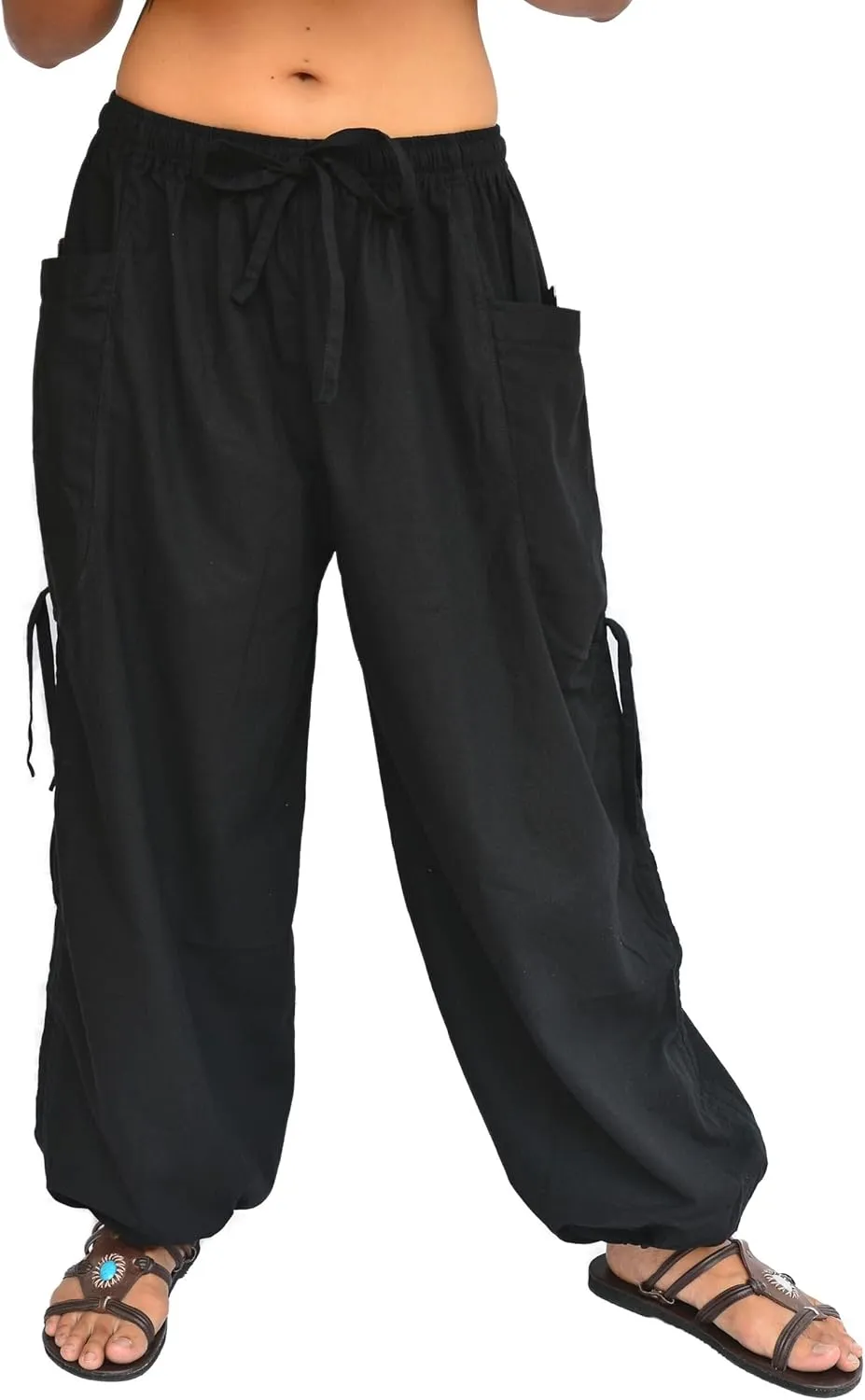 Sakoonee Yoga Lounge Pants Men Women Casual Baggy Trousers Adjustable Length 2 Pockets One Size, Elastic Waist