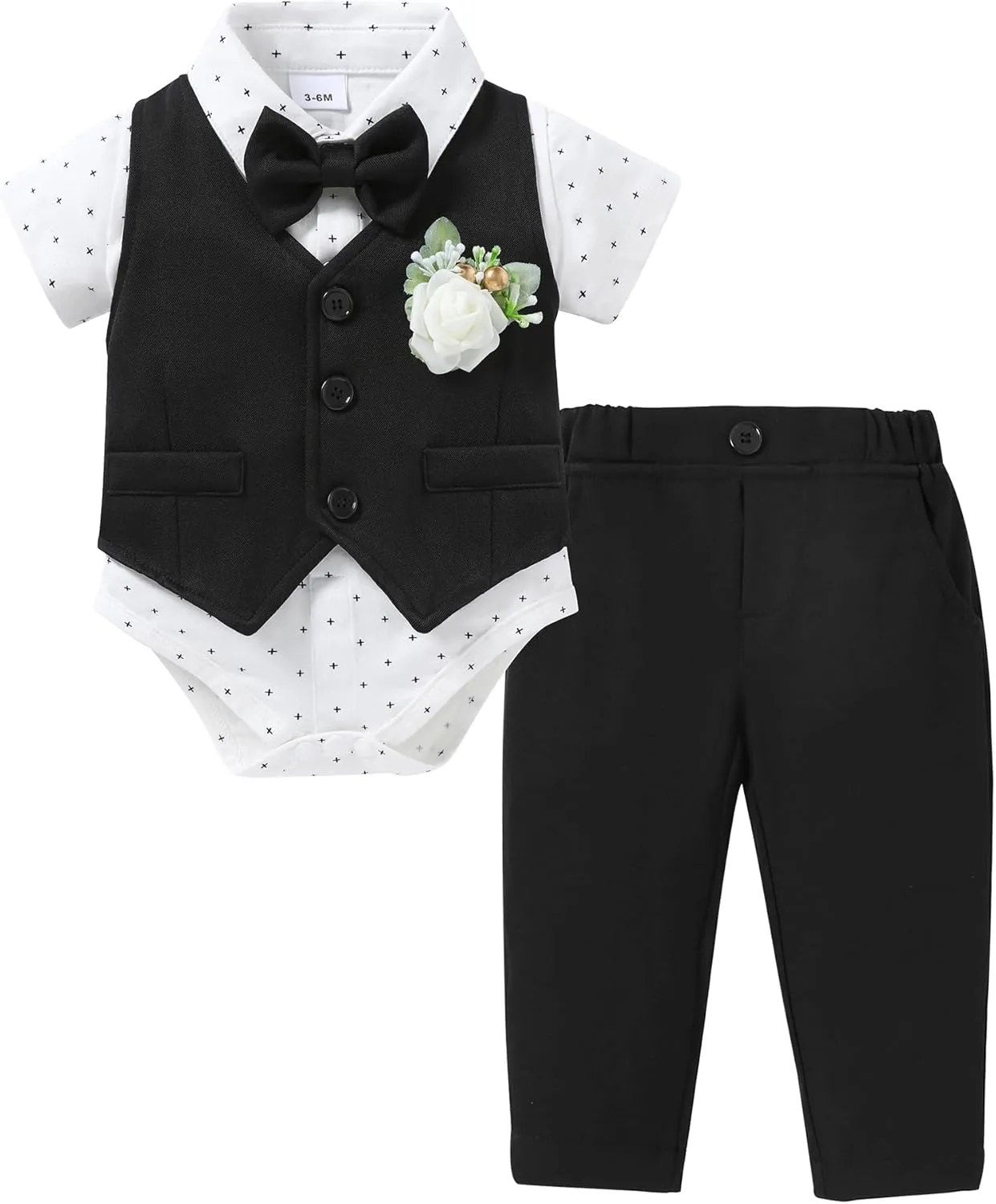 SANMIO Baby Boy Clothes Suits Summer Short Sleeve Dress Shirt Vest Tie Pants Infant Boy Wedding Christening Outfits Set 0-24M