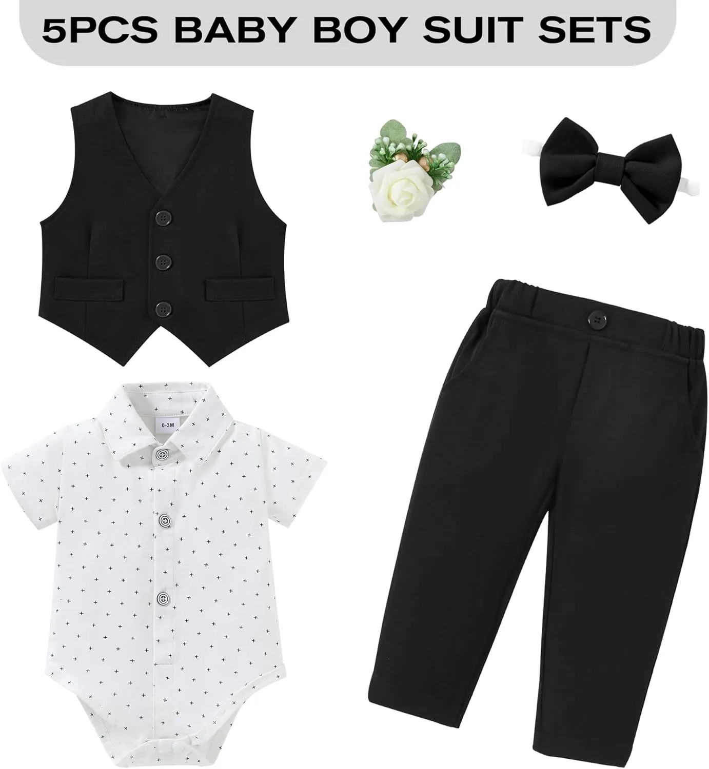 SANMIO Baby Boy Clothes Suits Summer Short Sleeve Dress Shirt Vest Tie Pants Infant Boy Wedding Christening Outfits Set 0-24M