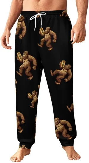 Sasquatch Bigfoot Carrying Hotdog Mens Sweatpants Drawstring Joggers Athletic Pants with Pockets