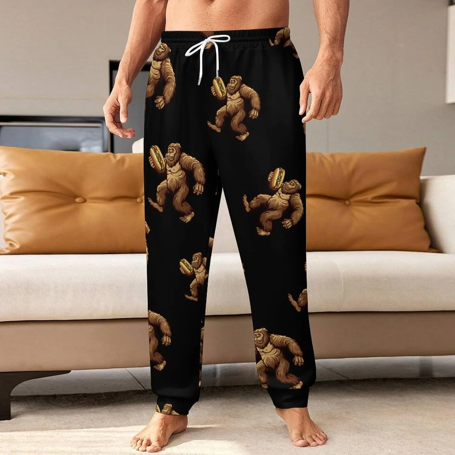 Sasquatch Bigfoot Carrying Hotdog Mens Sweatpants Drawstring Joggers Athletic Pants with Pockets