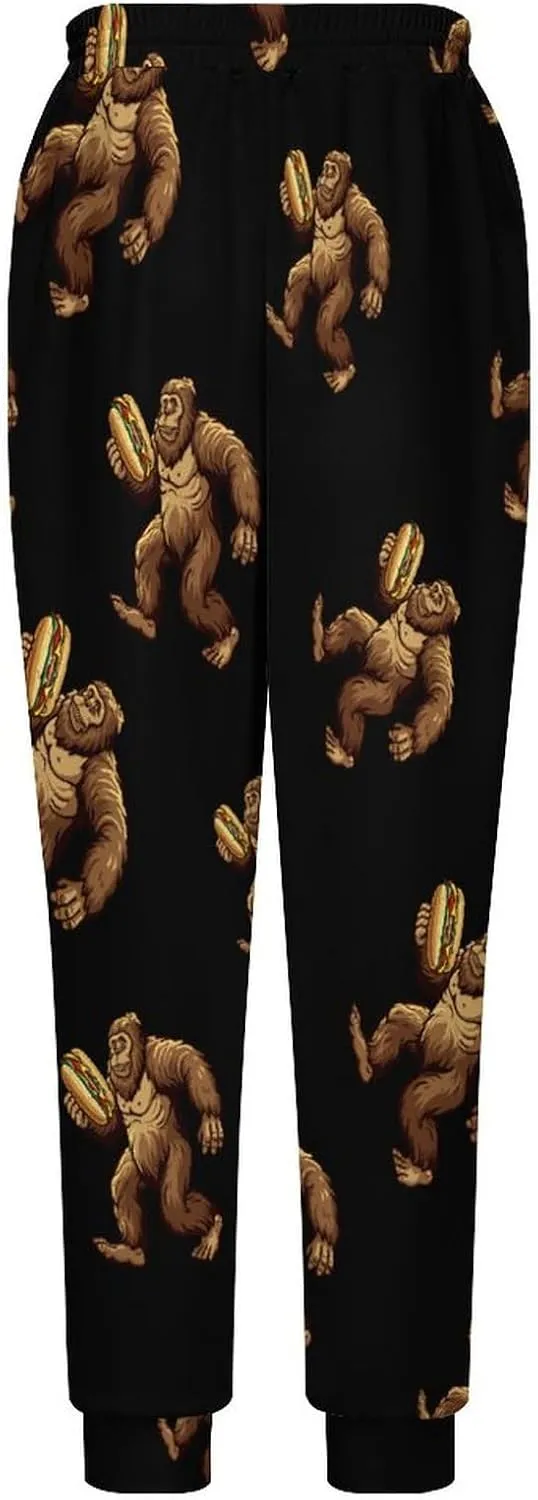 Sasquatch Bigfoot Carrying Hotdog Mens Sweatpants Drawstring Joggers Athletic Pants with Pockets