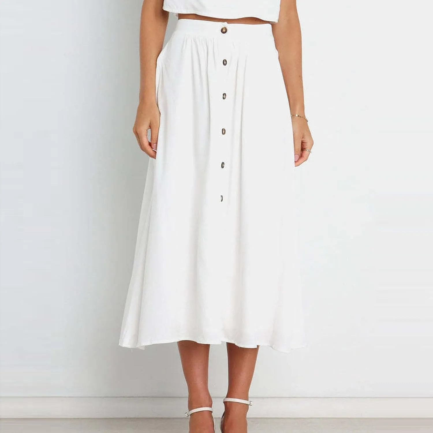 Skirts for Women Summer High Waisted Button Down Front Skirt with Pockets Casual Vintage Swing Flowy A-Line Skirts