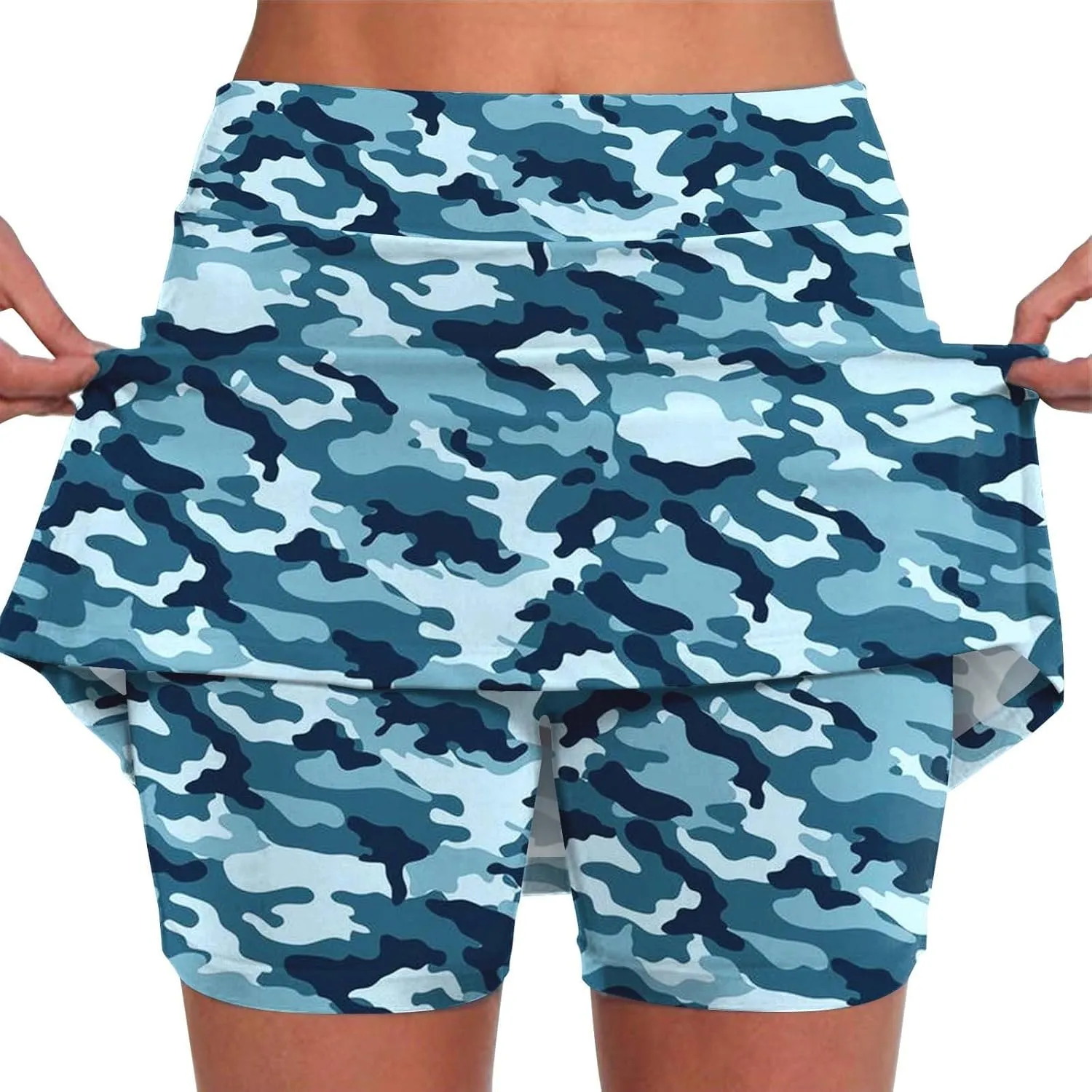 Skorts for Woman Athleisure Skirt with Pockets Camouflage Printed Mid Rise Skirts Tennis Tummy Control High Waisted