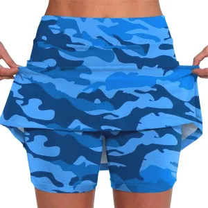 Skorts for Woman Athleisure Skirt with Pockets Camouflage Printed Mid Rise Skirts Tennis Tummy Control High Waisted