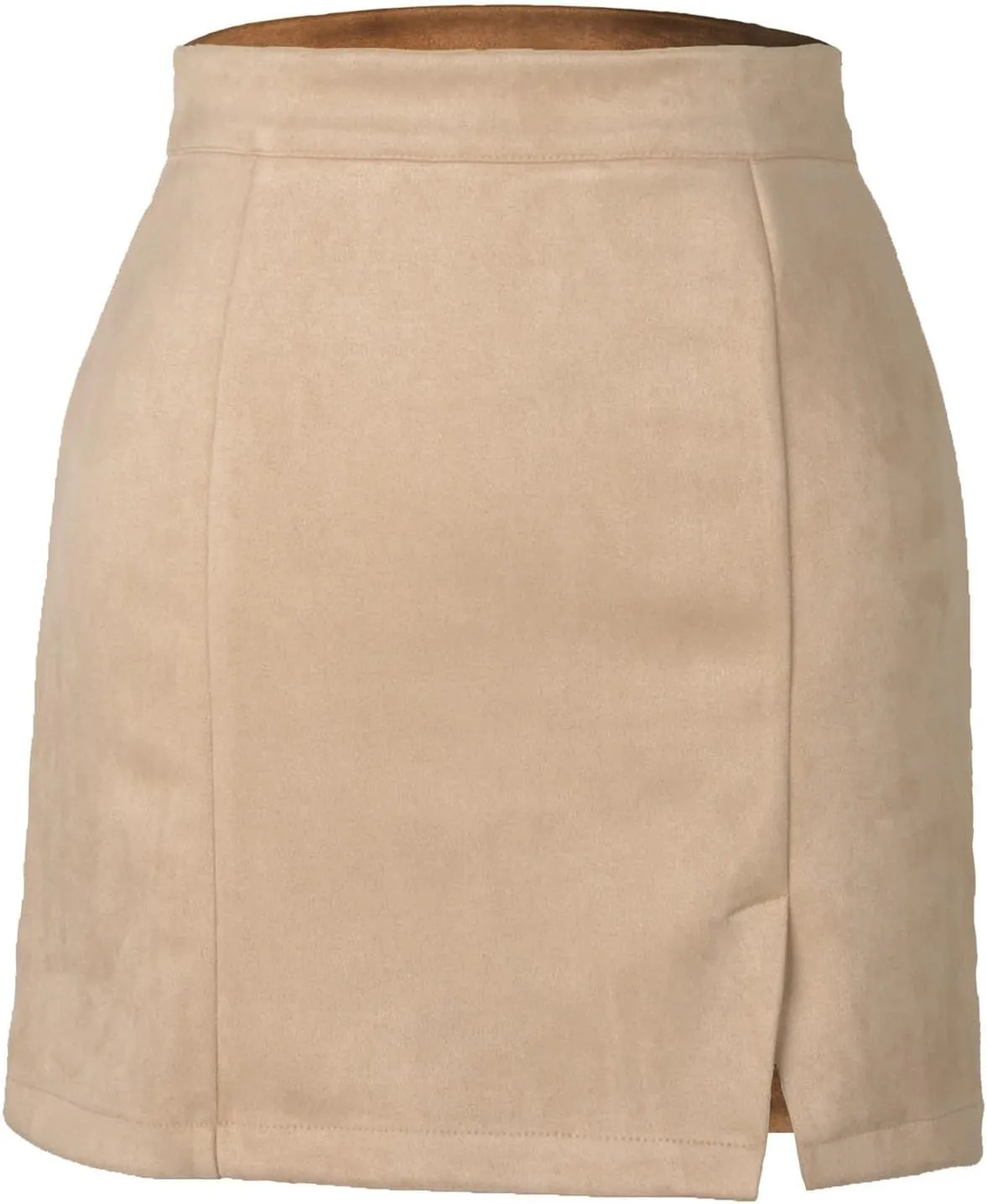 Suede Skirts for Women Side Split Mini Skirt Elastic High Waisted Work Office Business Bodycon Pencil Short Skirt