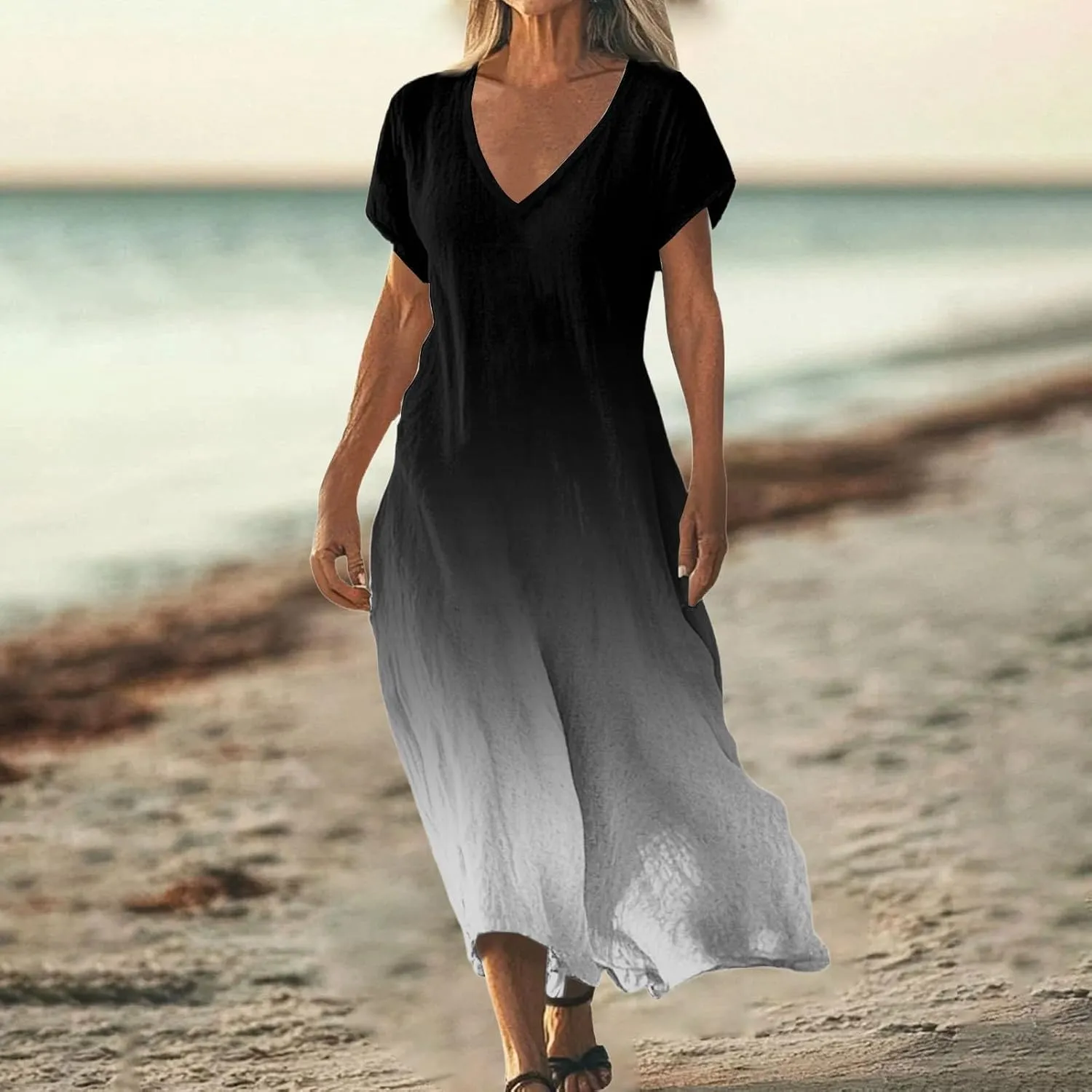 Summer Dresses for Women 2025 Short Sleeve V Neck Casual Loose Dresses Bohemian Floral Print Sundress