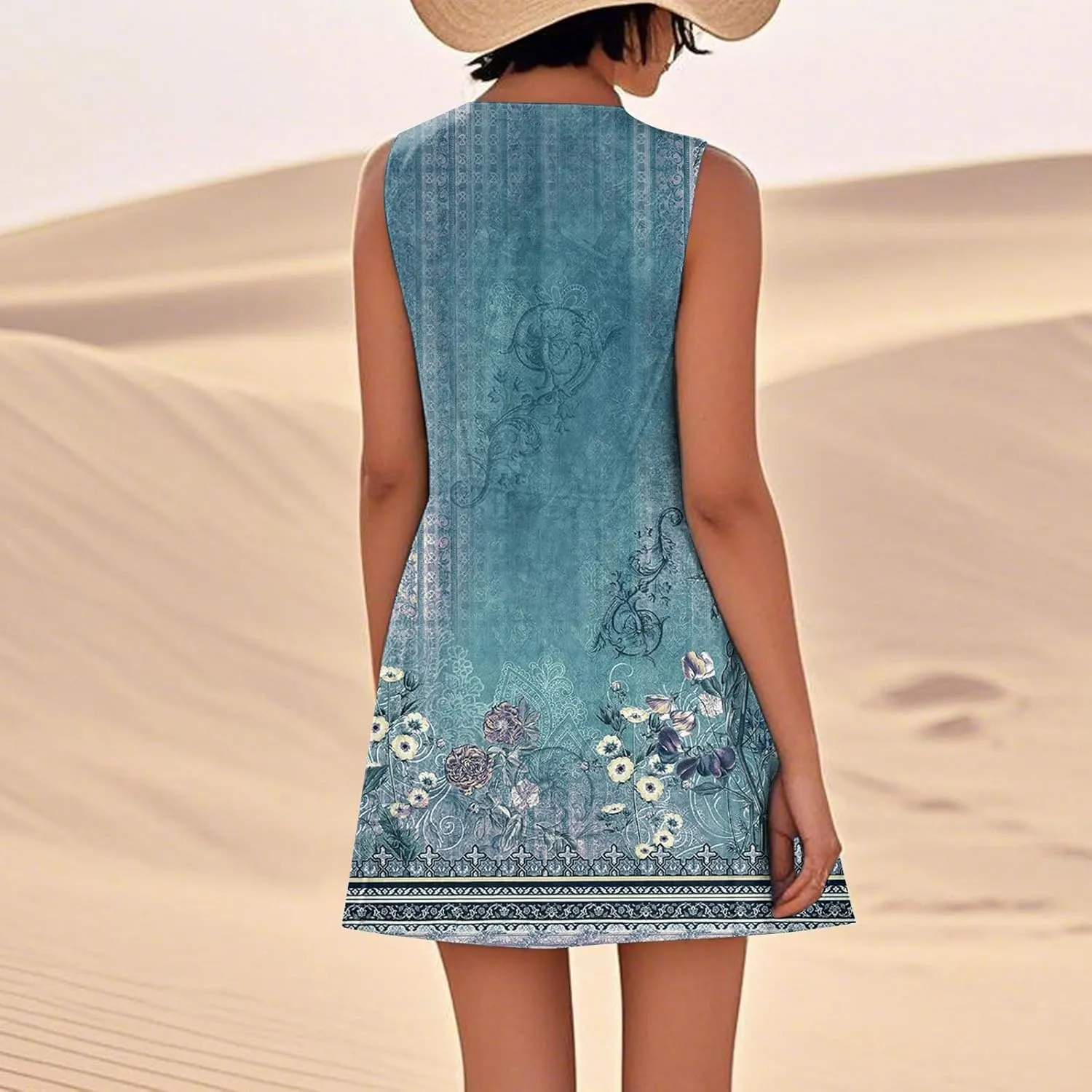Summer Dresses for Women 2025 Sleeveless Beach T Shirt Dress Loose Casual Tank Dress U Neck Sundresses with Pockets