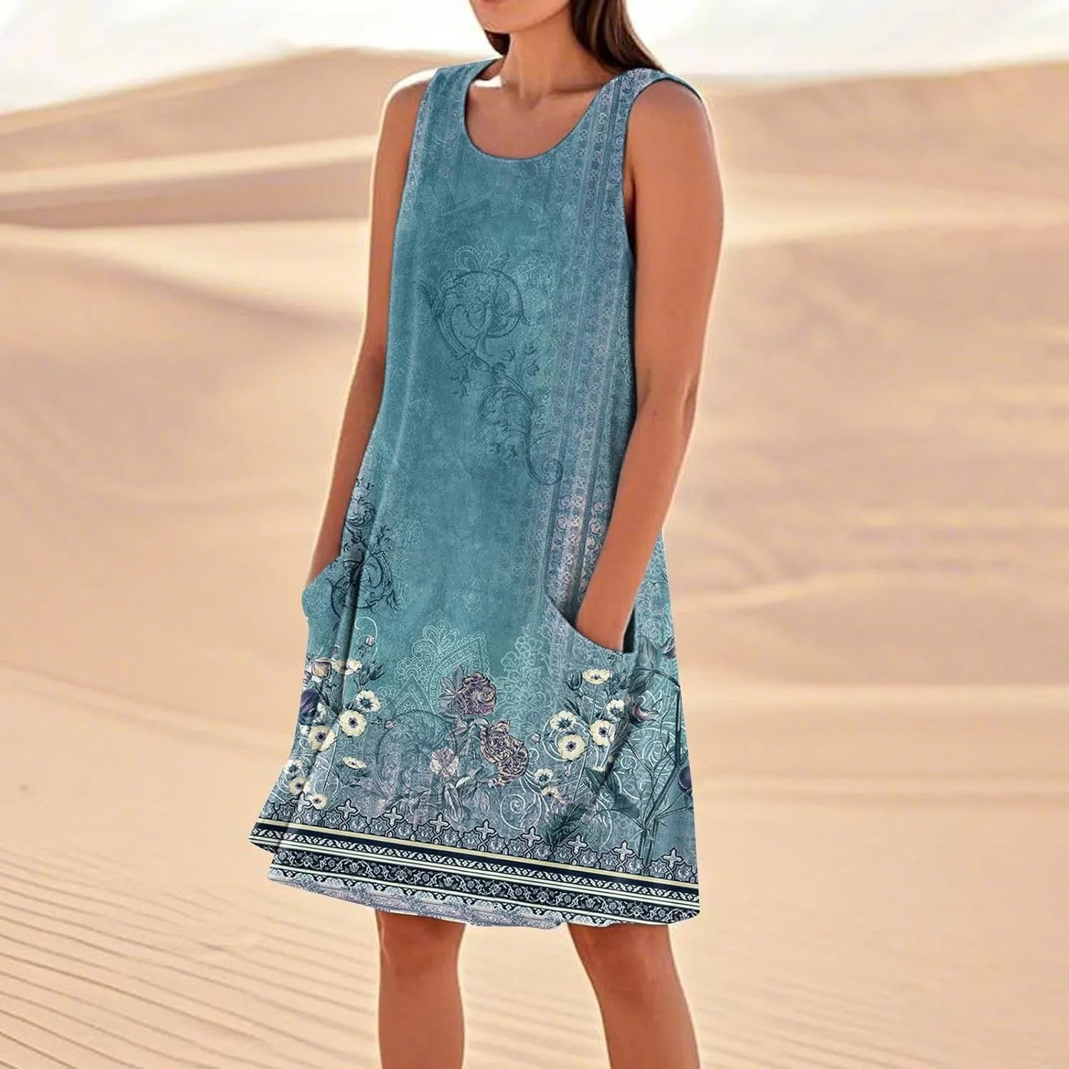 Summer Dresses for Women 2025 Sleeveless Beach T Shirt Dress Loose Casual Tank Dress U Neck Sundresses with Pockets