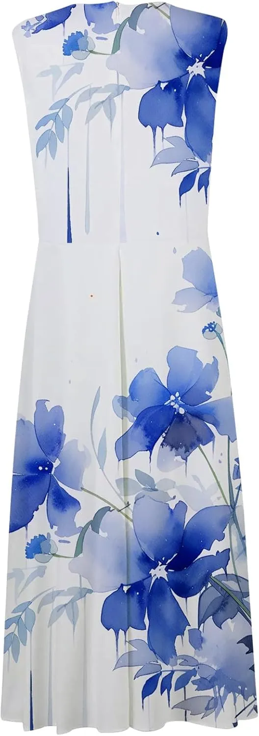 Sun Dresses for Women, Casual Spring Summer Elegant Wrap V Neck Sleeveless Maxi Dresses, Floral Print Flowy Beach Dress