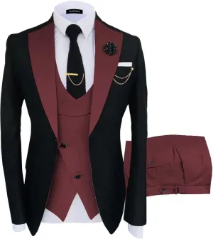 Wangyue Mens Suit Slim Fit 3 Piece Suits for Men Tuxedo Double Breasted Wedding Prom Tuxedo Party Blazer Vest Pants Set