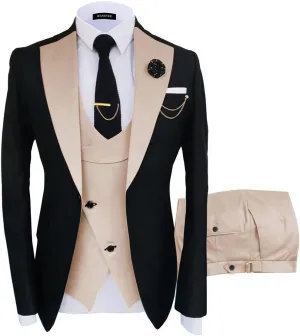 Wangyue Mens Suit Slim Fit 3 Piece Suits for Men Tuxedo Double Breasted Wedding Prom Tuxedo Party Blazer Vest Pants Set