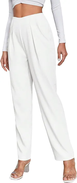 WDIRARA Women's High Waist Long Pants Straight Leg Work Office Trousers