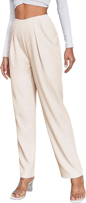WDIRARA Women's High Waist Long Pants Straight Leg Work Office Trousers