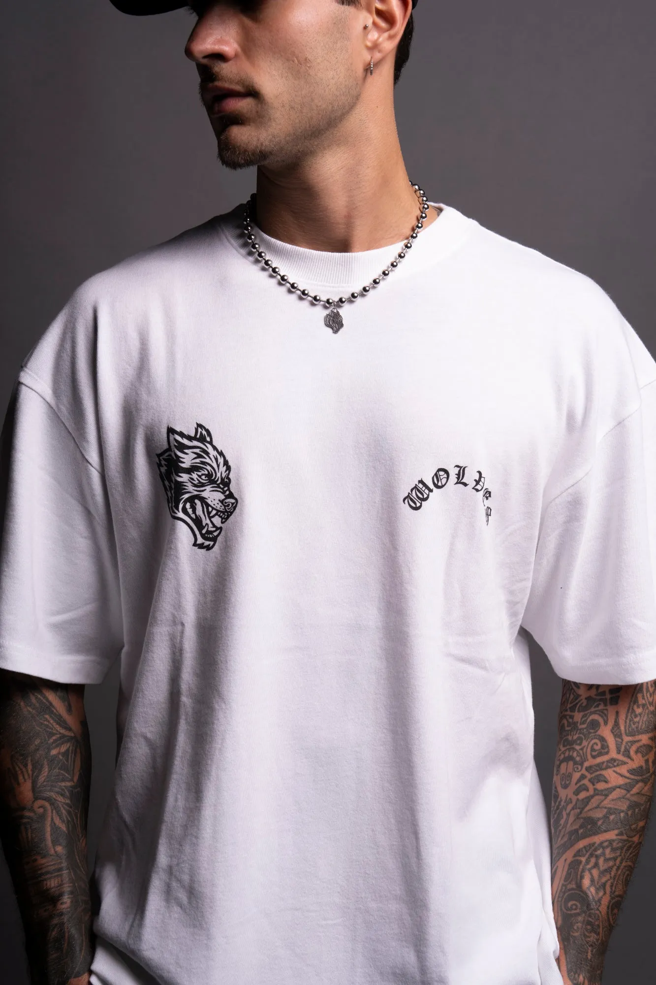 Wolf Chopper "Premium" Oversized Tee in White