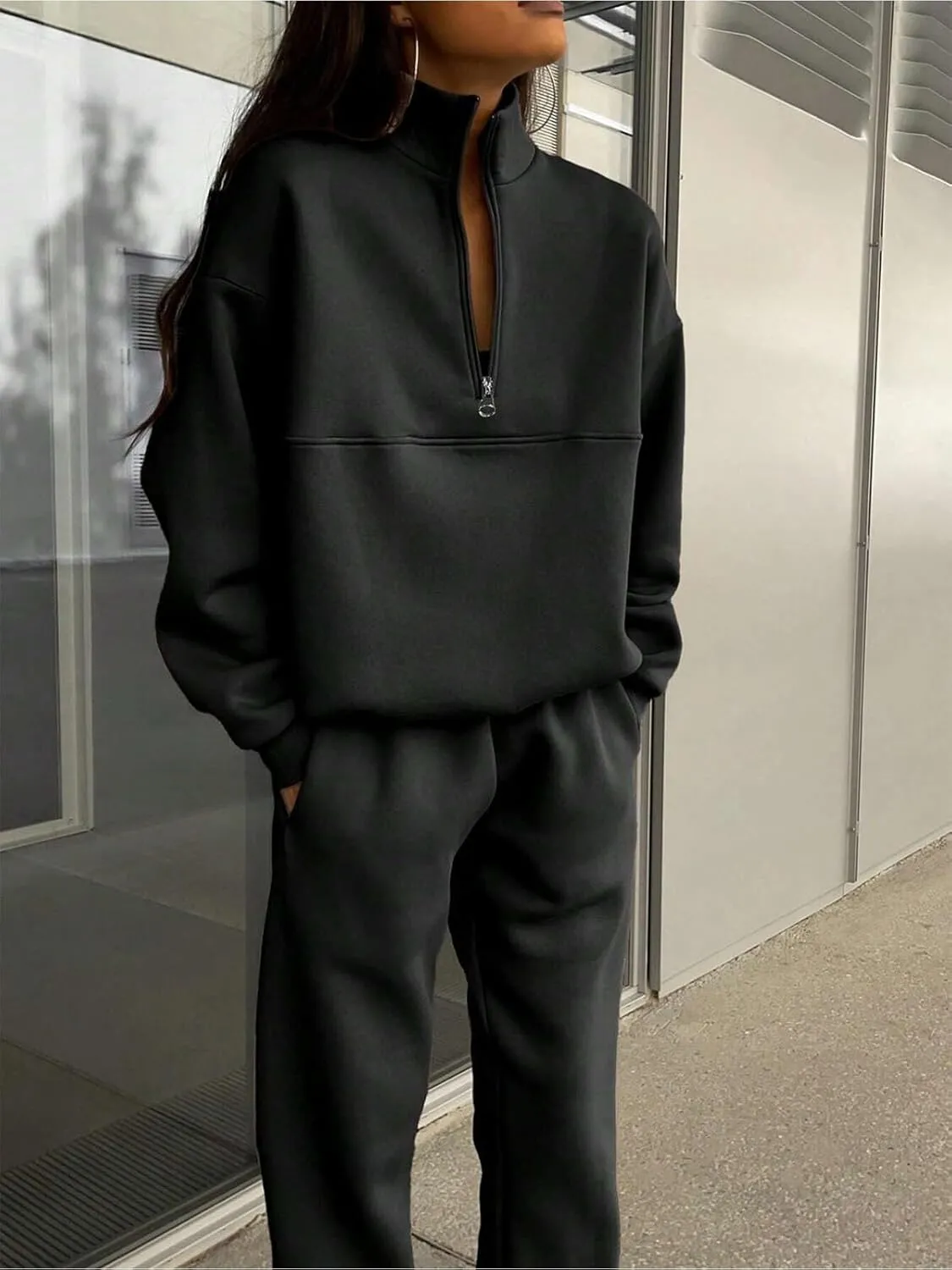Women 2 Piece Outfits Sweatsuit Half Zip Pullover Long Sleeve Sweatshirt Jogger Pants Set with Pockets 2025 Fall