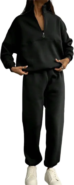 Women 2 Piece Outfits Sweatsuit Half Zip Pullover Long Sleeve Sweatshirt Jogger Pants Set with Pockets 2025 Fall
