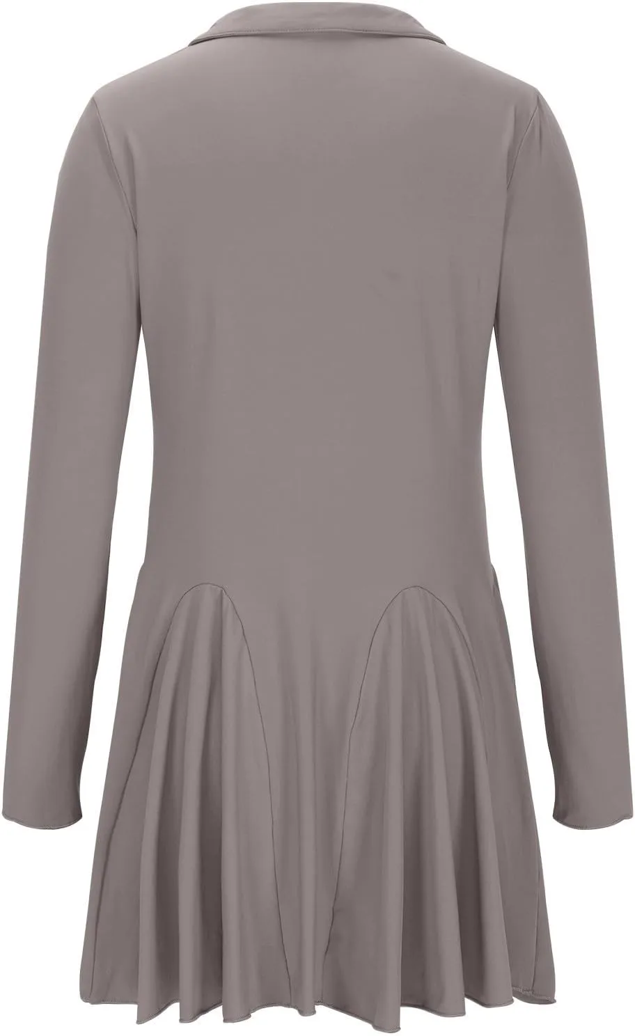 Women Lapel Collared V Neck Sweatshirt Dress Long Sleeve Loose Fit Solid Color Ruffle Mini Dresses Casual Short Dress