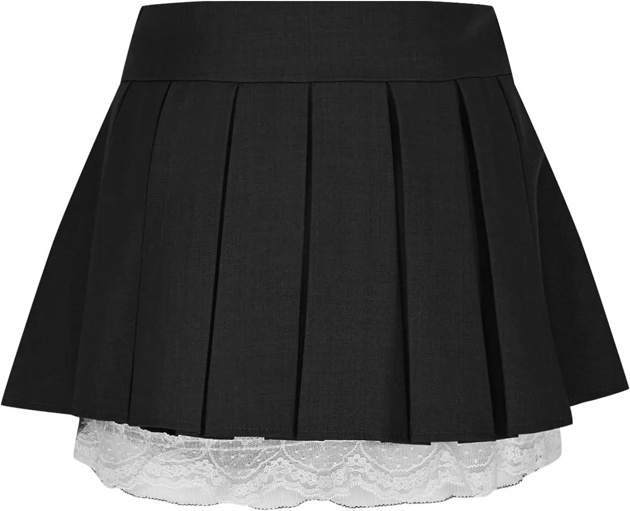 Women Pleated Skirt with Shorts Cute Bow Lace Trim Uniform Casual Skater Tennis Skirt High Waist A-Line Mini Skirts