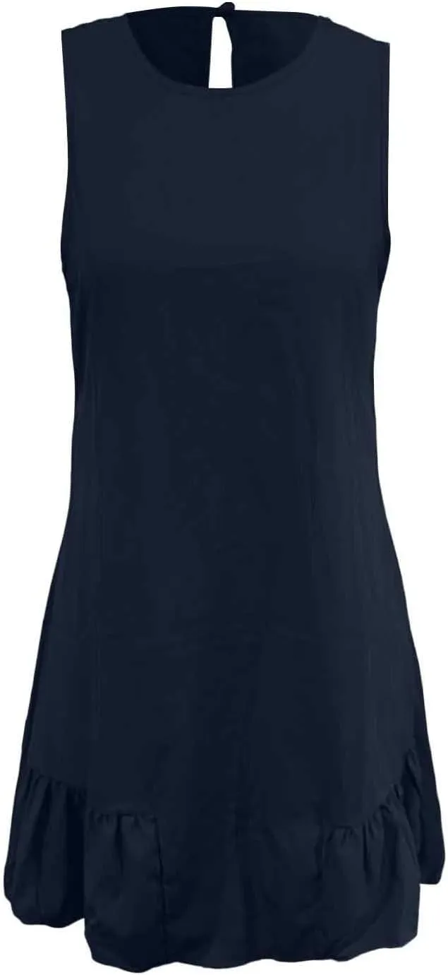 Women Summer Tank Dresses Round Neck Sleeveless T Shirt Dress A-Line Ruffle Hem Mini Dress Beach Vacation Sundresses