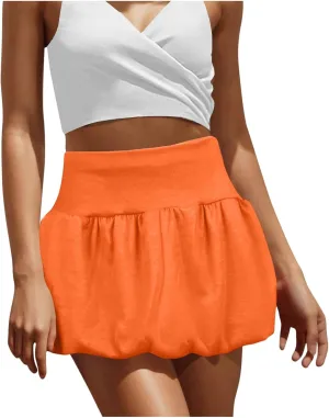 Women's Bubble Mini Skirts Elastic High Waisted Skirt Puffy Hem Summer Trendy Cute Going Out Party Y2K Short Dress